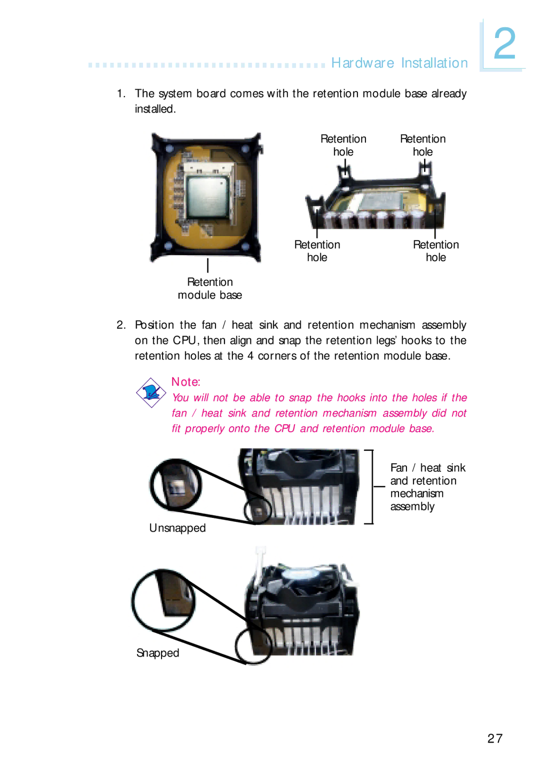 Intel G4H875-B, G4H875-N, G4H875-C user manual Unsnapped Snapped 