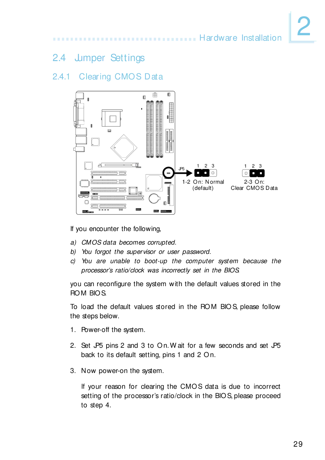 Intel G4H875-C, G4H875-B, G4H875-N user manual Jumper Settings, Clearing Cmos Data 