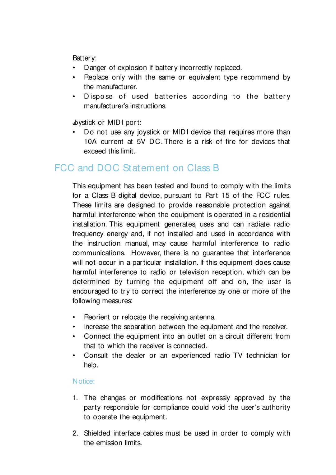 Intel G4H875-B, G4H875-N, G4H875-C user manual FCC and DOC Statement on Class B 