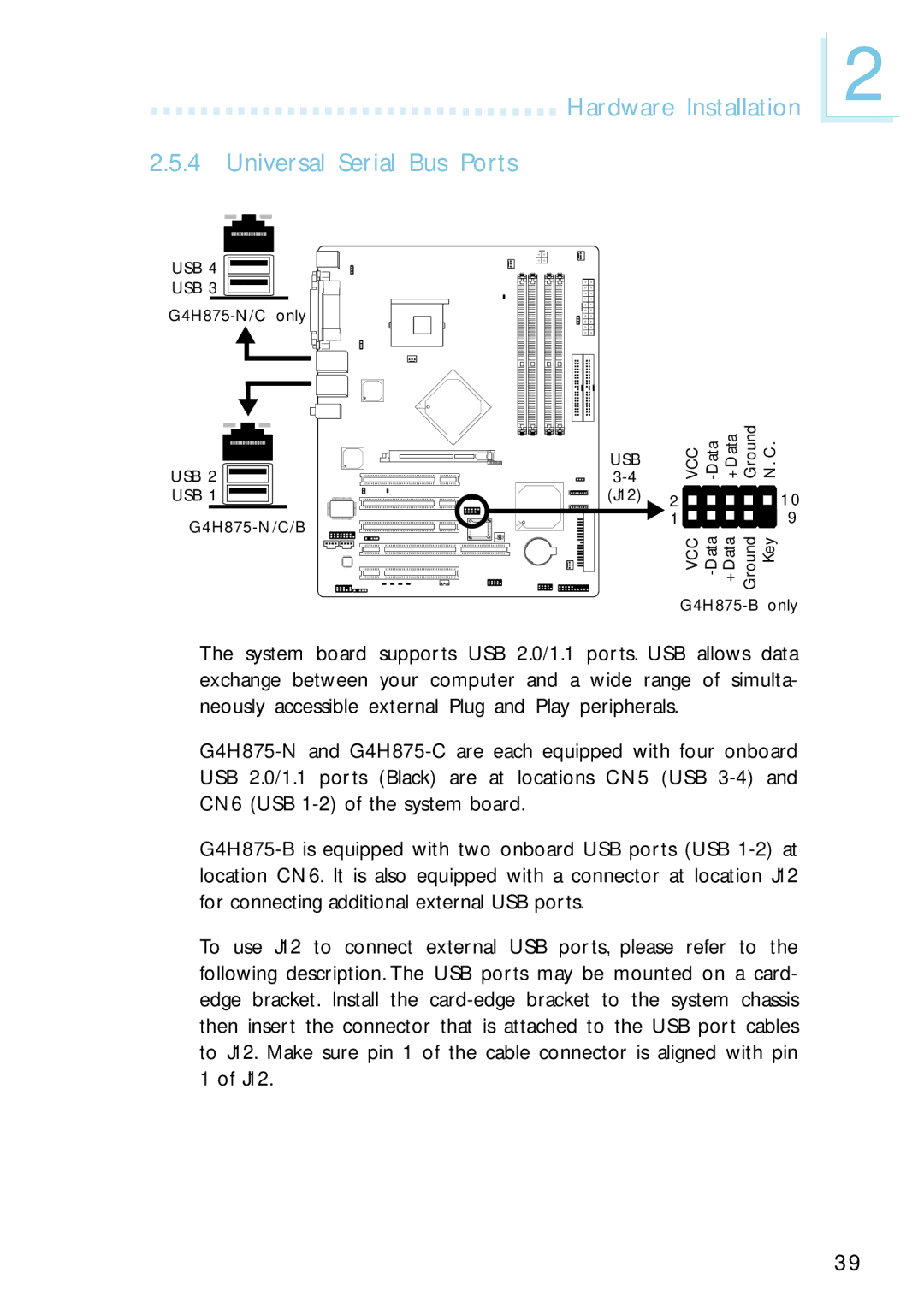 Intel G4H875-B, G4H875-N, G4H875-C user manual Hardware Installation Universal Serial Bus Ports 