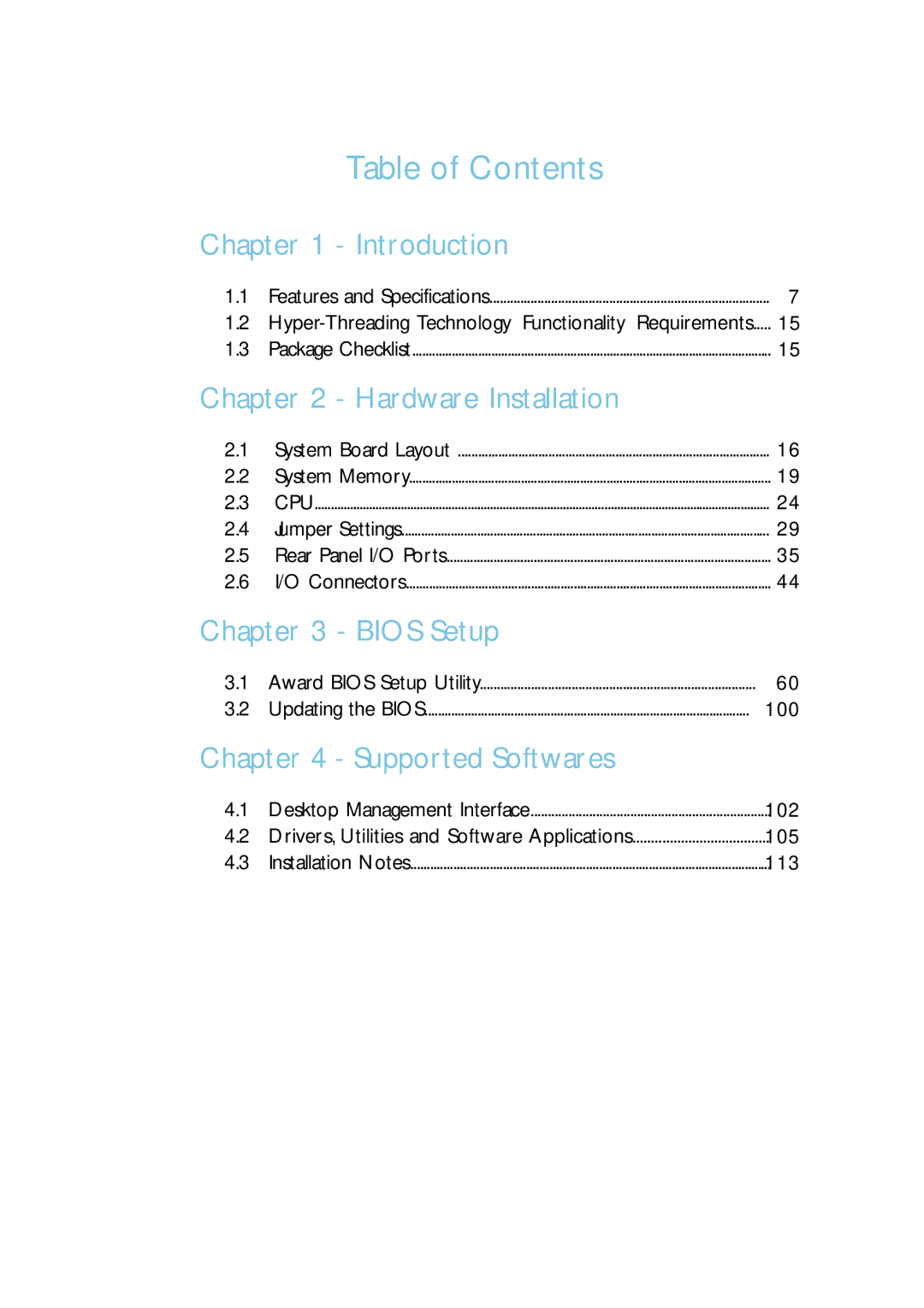 Intel G4H875-C, G4H875-B, G4H875-N user manual Table of Contents 