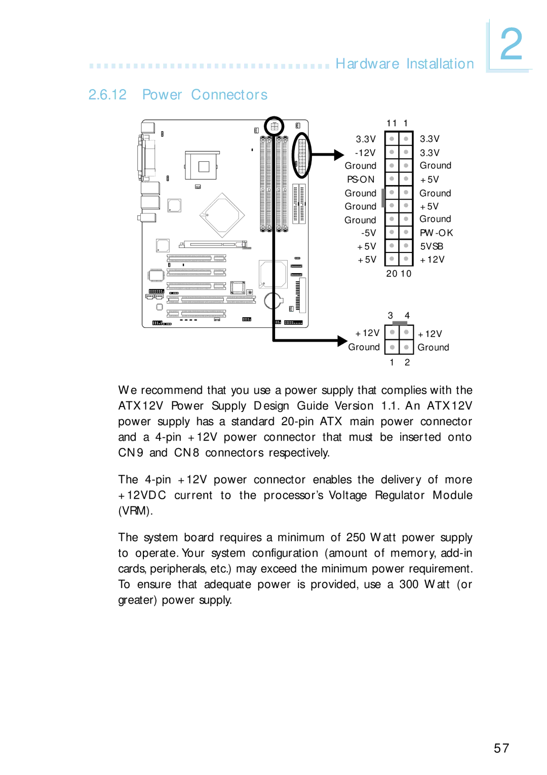 Intel G4H875-B, G4H875-N, G4H875-C user manual Hardware Installation Power Connectors 