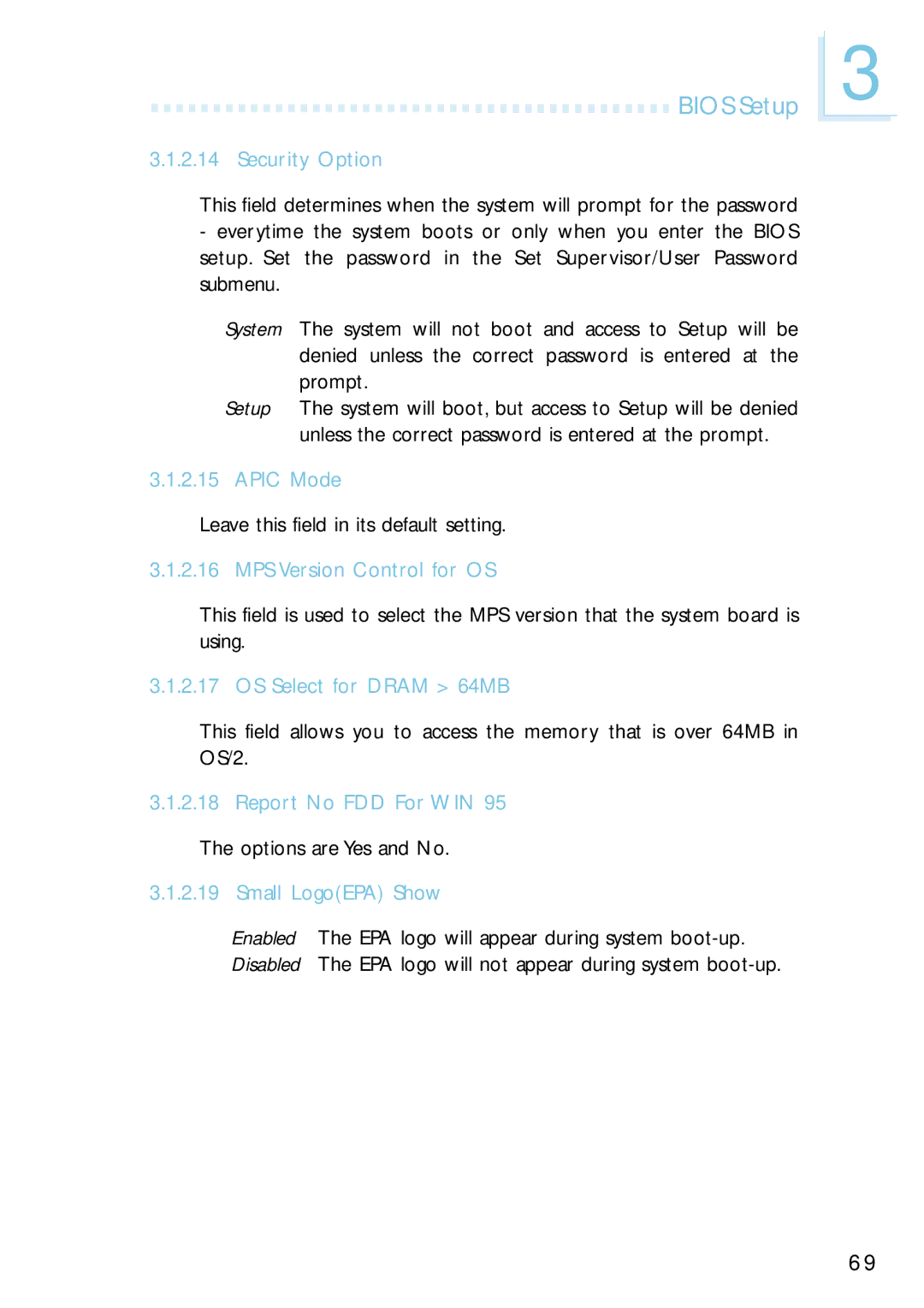 Intel G4H875-B Security Option, Apic Mode, MPS Version Control for OS, OS Select for Dram 64MB, Report No FDD For WIN 