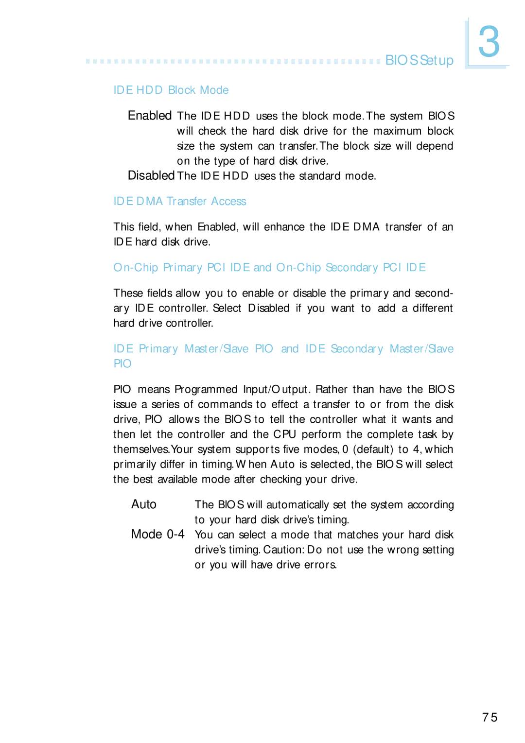 Intel G4H875-B IDE HDD Block Mode, IDE DMA Transfer Access, On-Chip Primary PCI IDE and On-Chip Secondary PCI IDE 