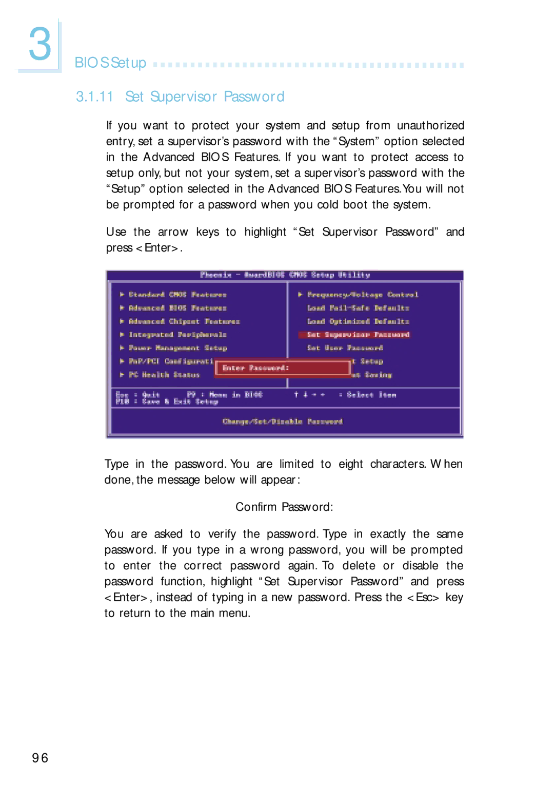 Intel G4H875-B, G4H875-N, G4H875-C user manual Bios Setup Set Supervisor Password 