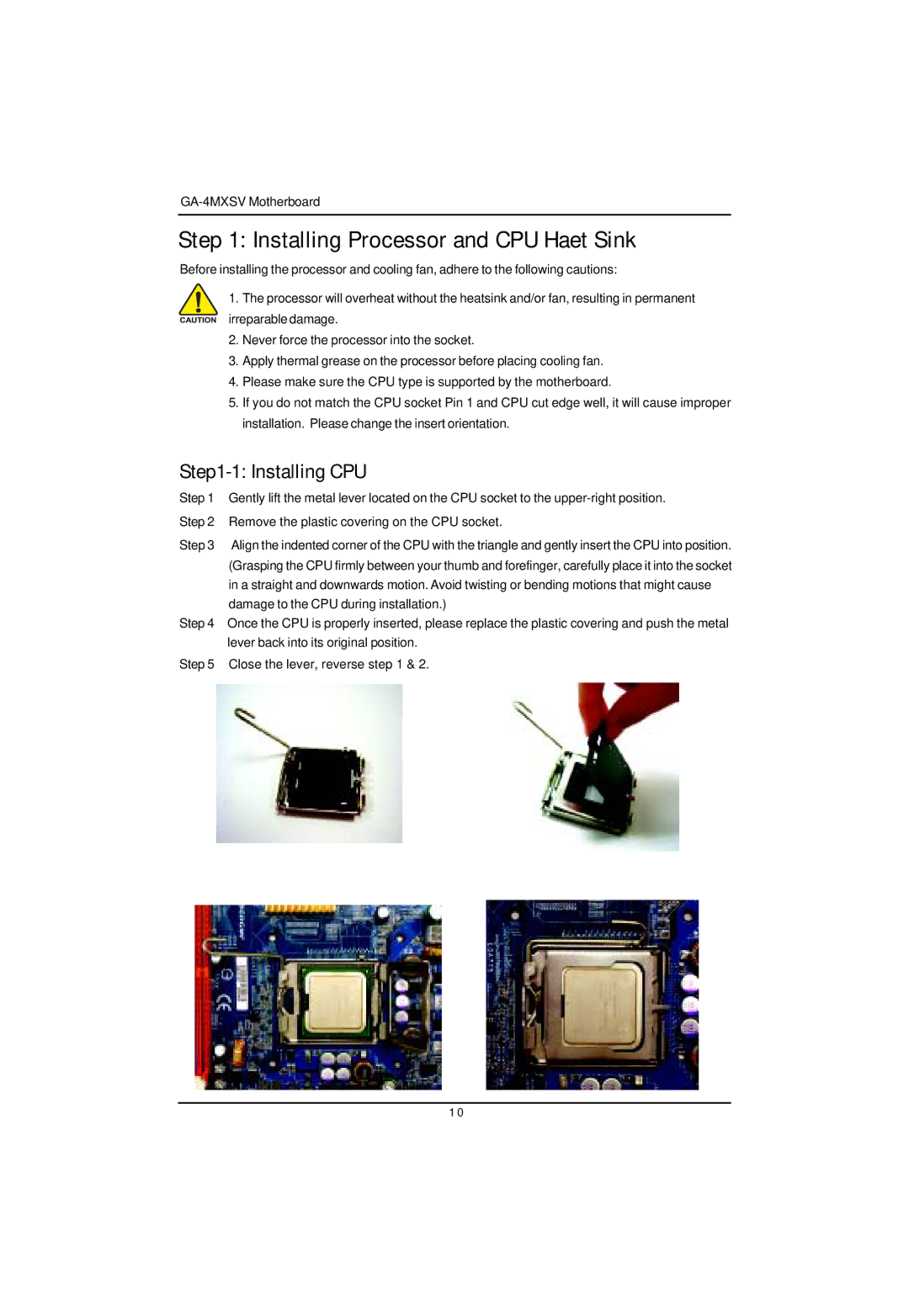 Intel GA-4MXSV user manual Installing Processor and CPU Haet Sink, Installing CPU 