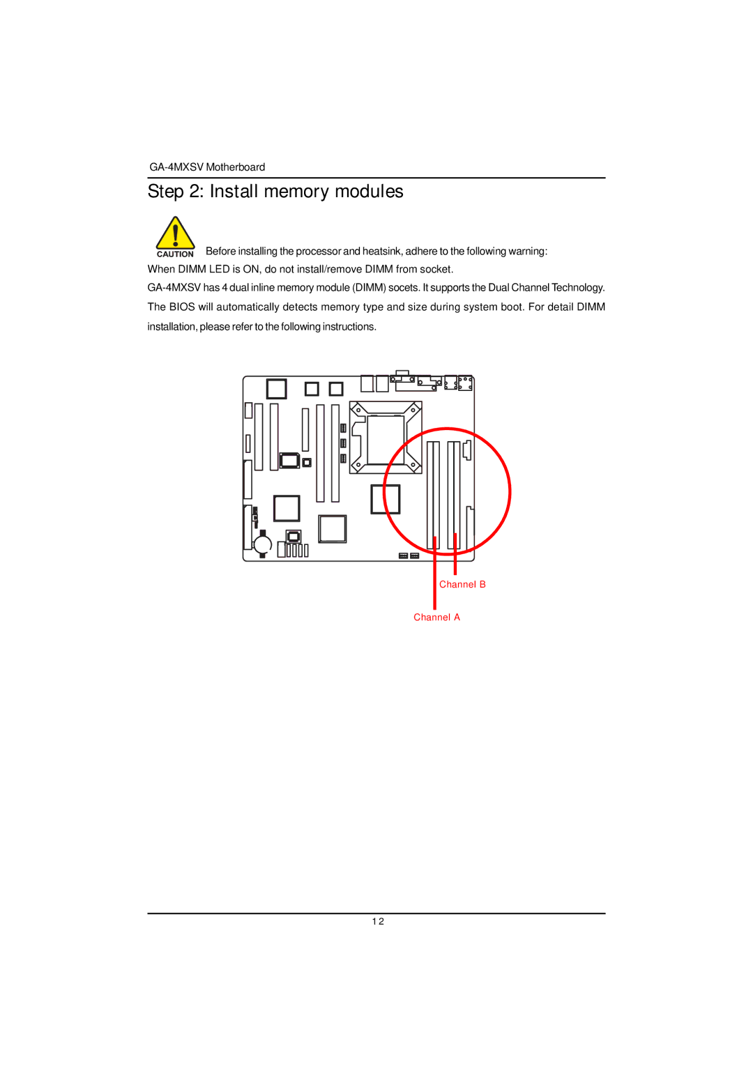 Intel GA-4MXSV user manual Install memory modules 