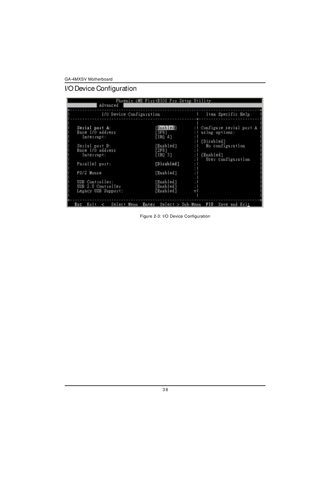 Intel GA-4MXSV user manual I/O Device Configuration 