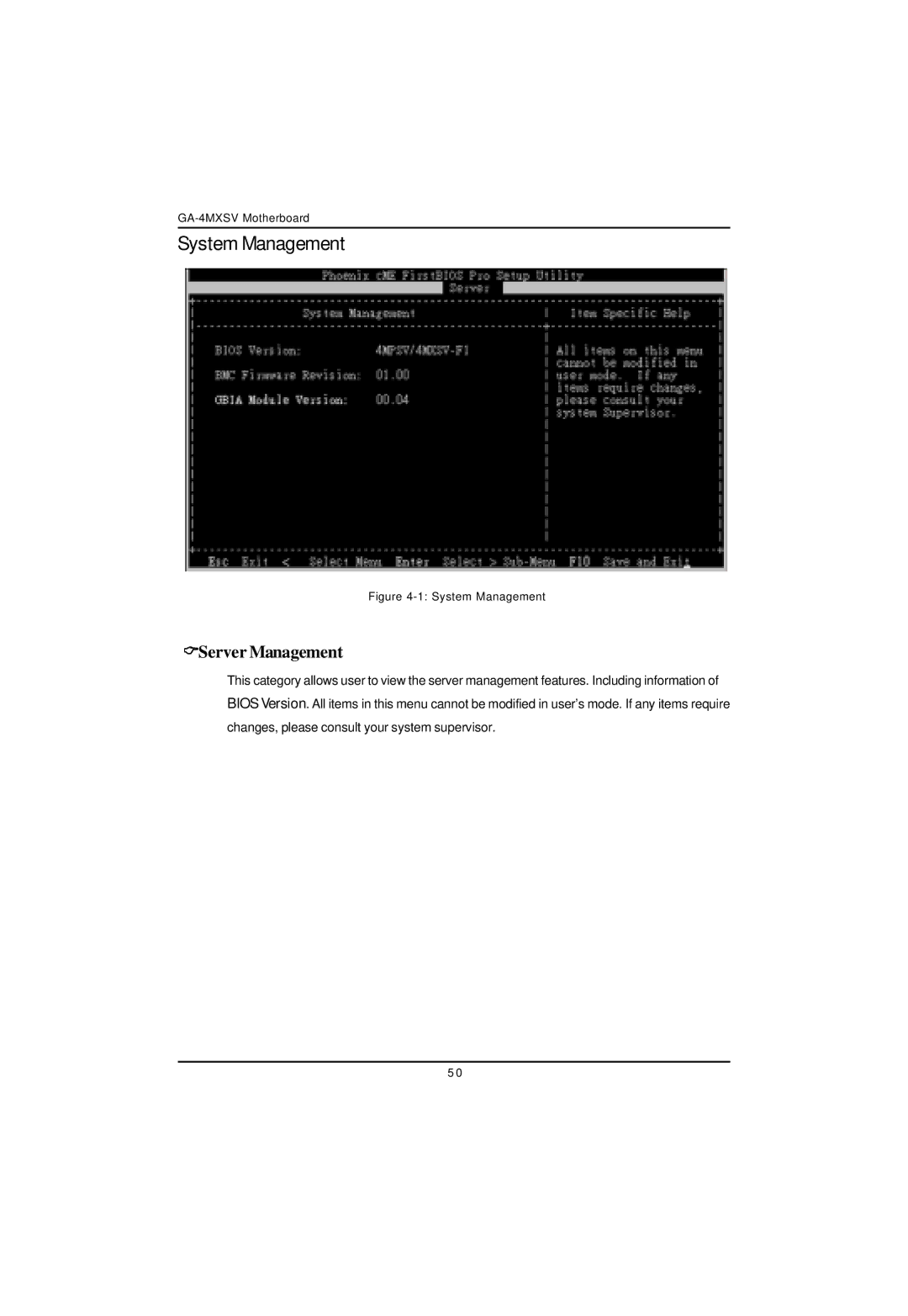 Intel GA-4MXSV user manual System Management, Server Management 