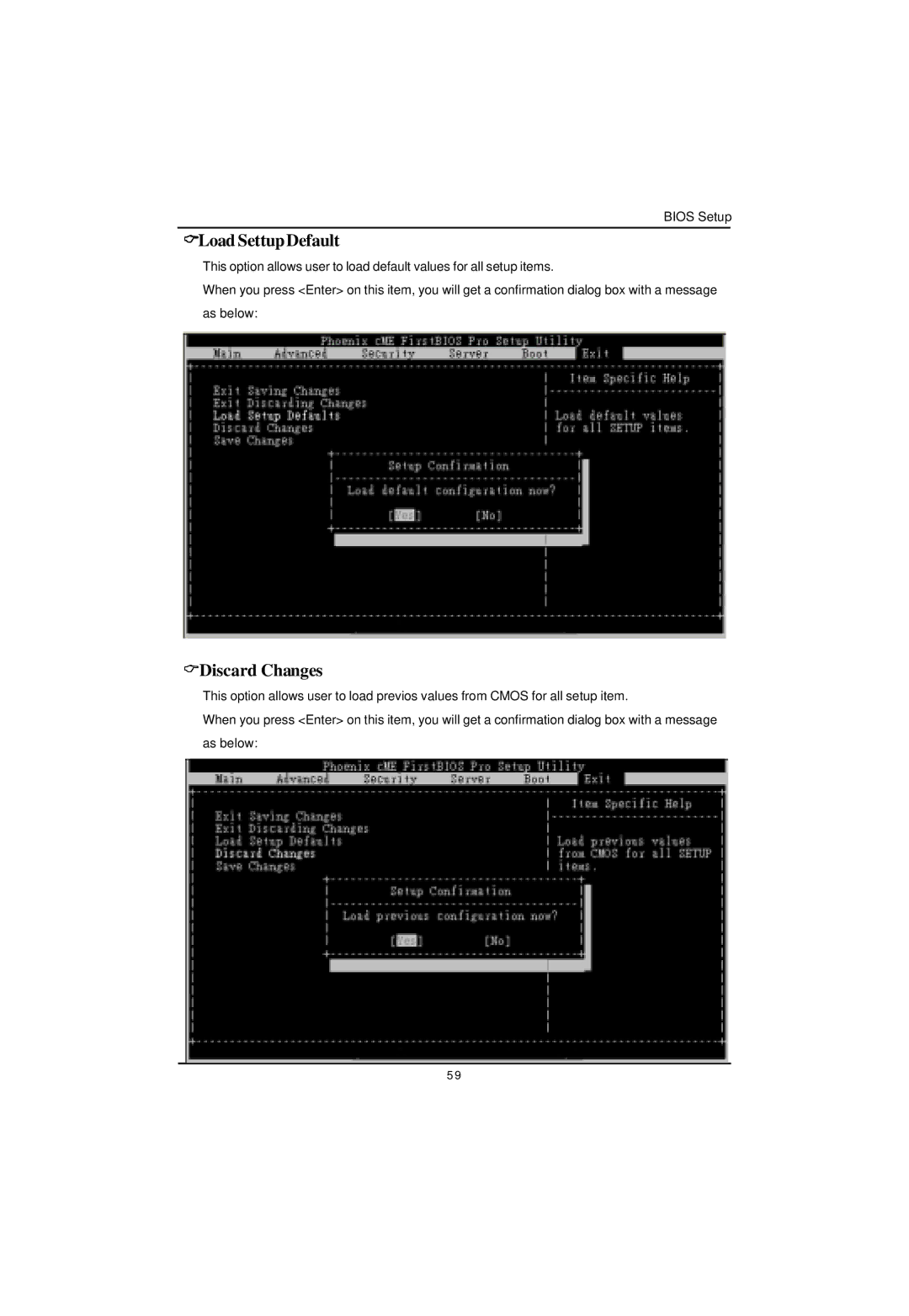 Intel GA-4MXSV user manual Load SettupDefault, Discard Changes 