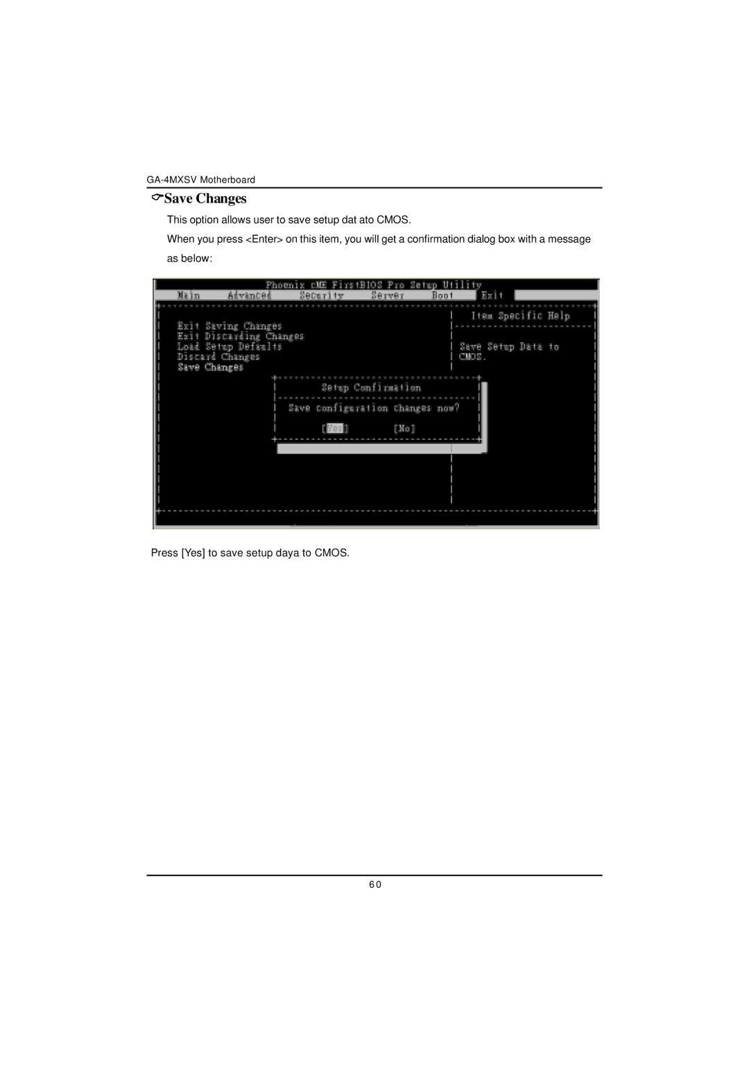 Intel GA-4MXSV user manual Save Changes 