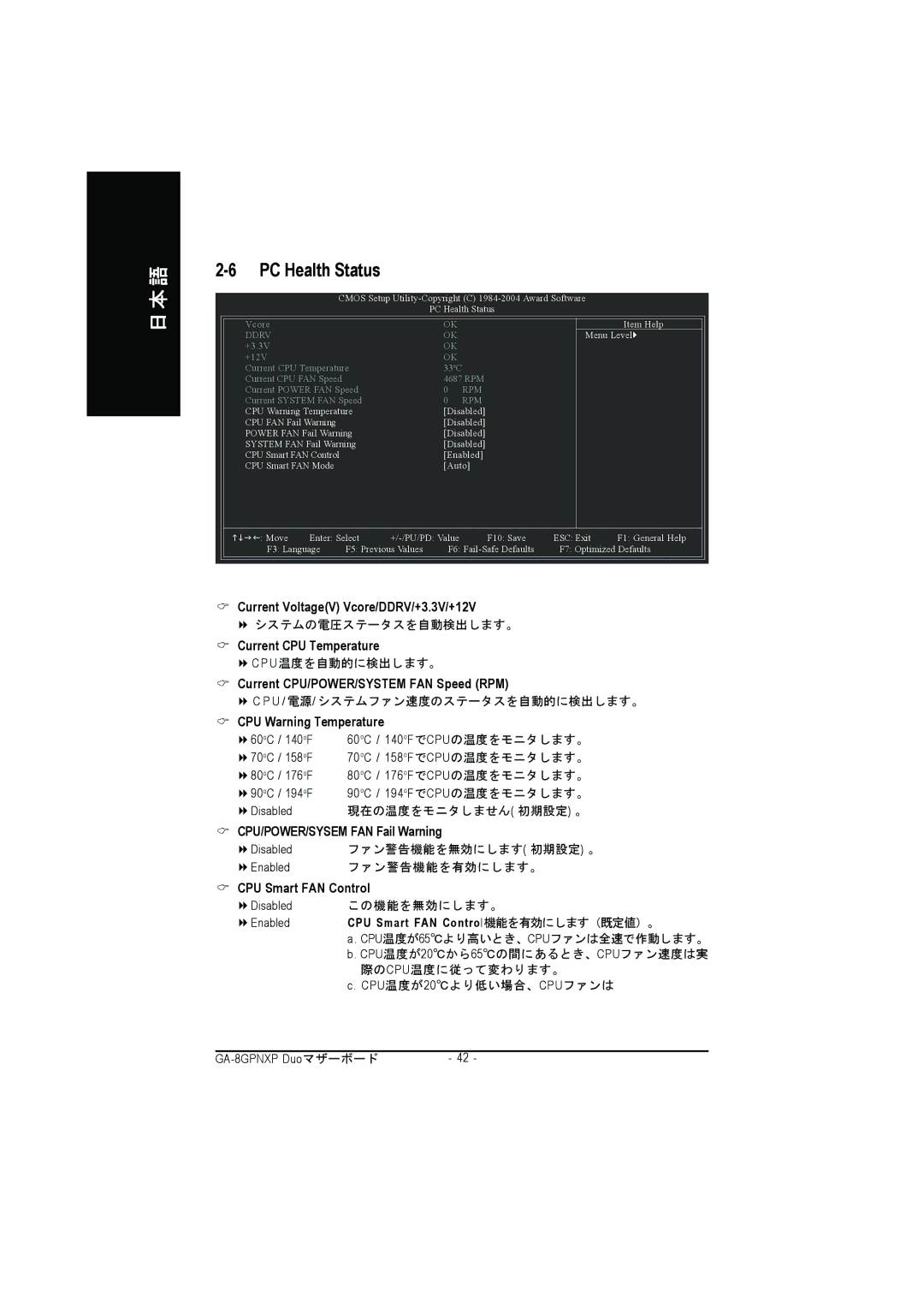 Intel GA-8GPNXP DUO manual Current VoltageV Vcore/DDRV/+3.3V/+12V, Current CPU Temperature, CPU Warning Temperature 