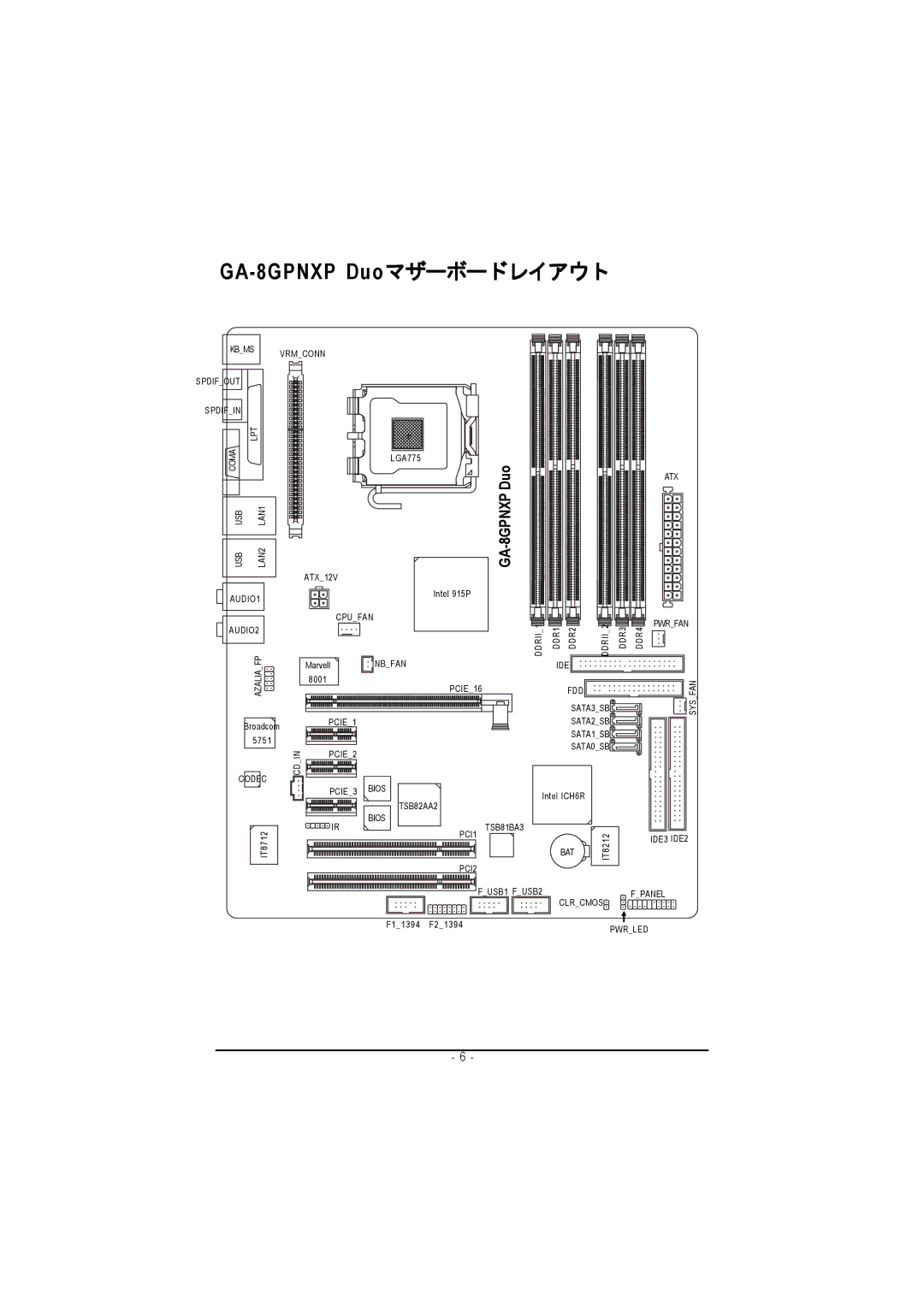 Intel GA-8GPNXP DUO manual GA-8GPNXP Duoマザーボードレイアウト 