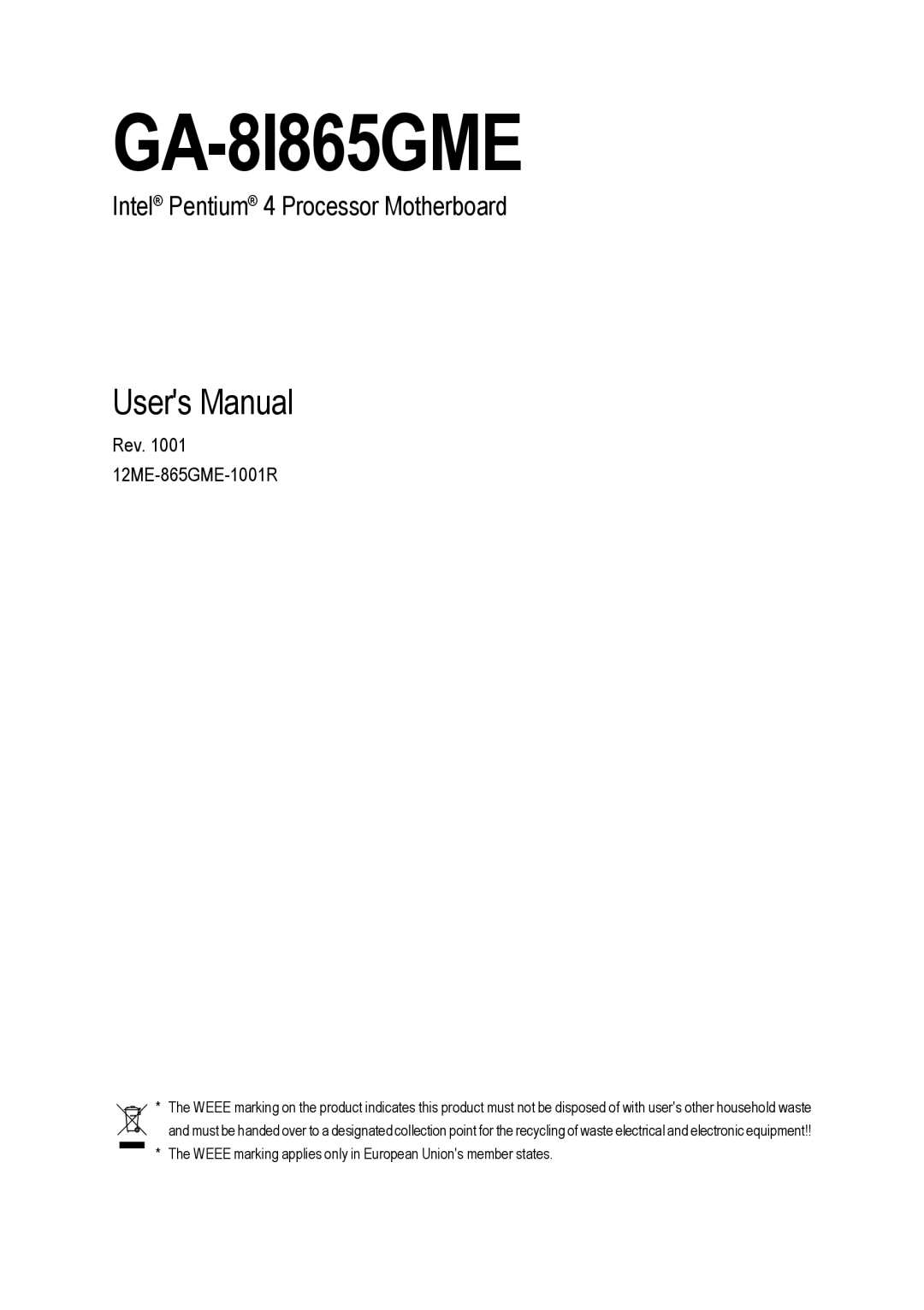 Intel GA-8I865GME user manual 