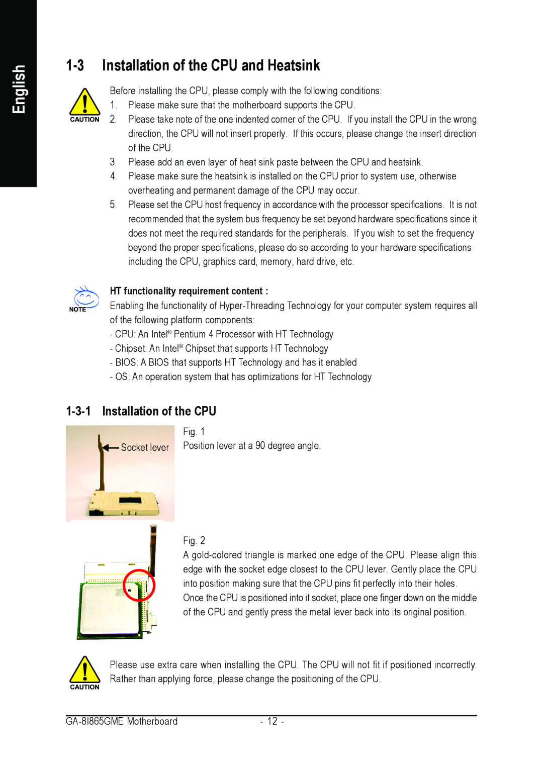 Intel GA-8I865GME user manual Installation of the CPU and Heatsink 