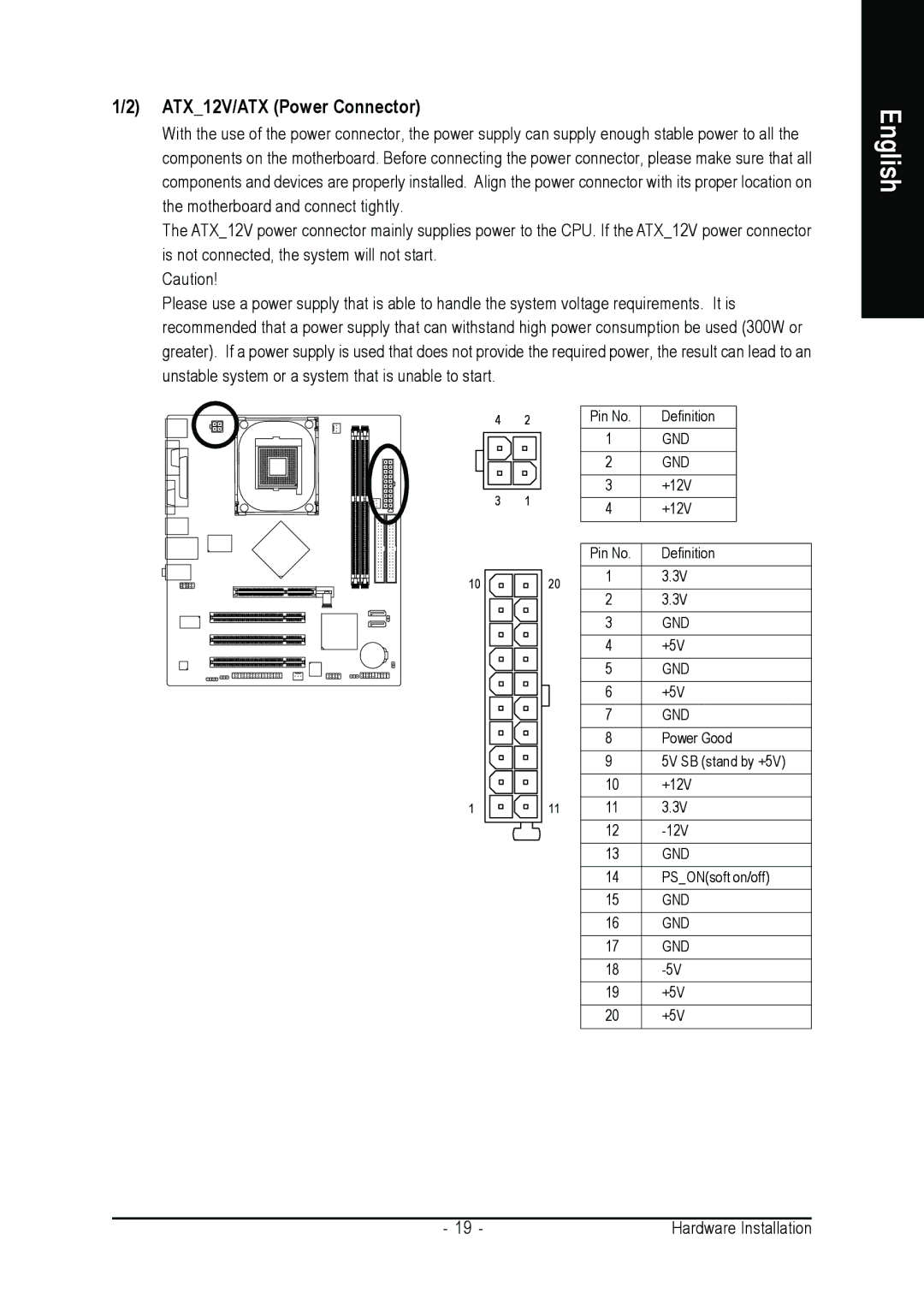 Intel GA-8I865GME user manual ATX12V/ATX Power Connector 