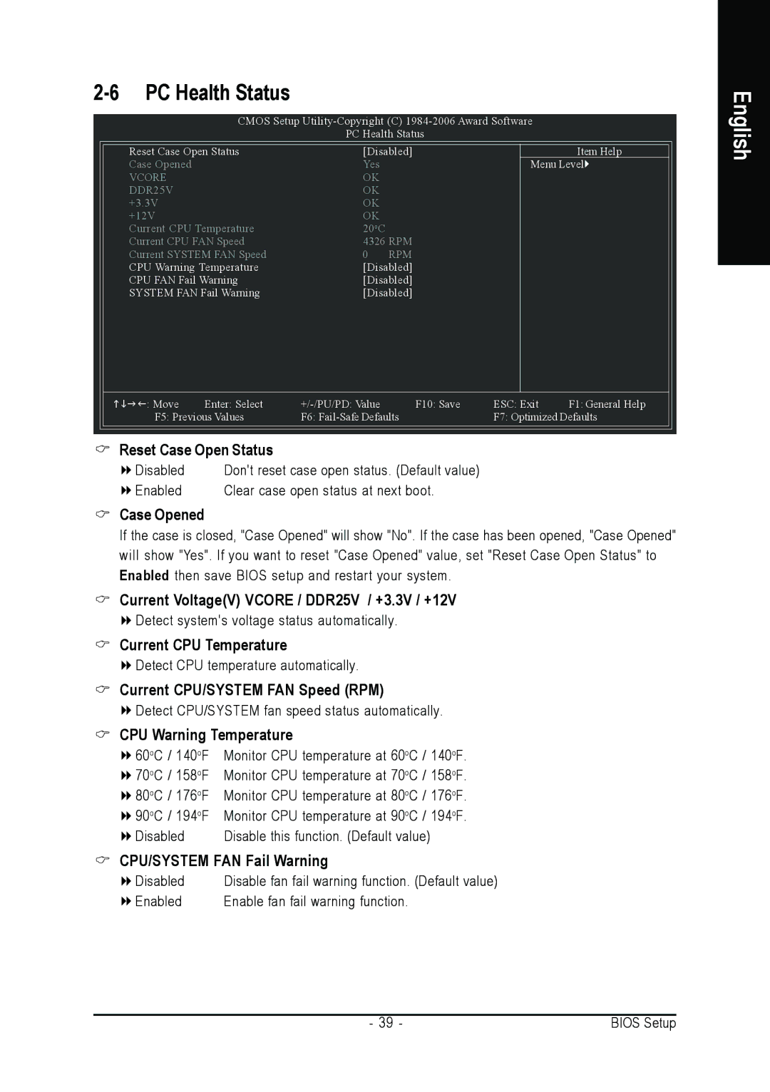 Intel GA-8I865GME user manual PC Health Status 