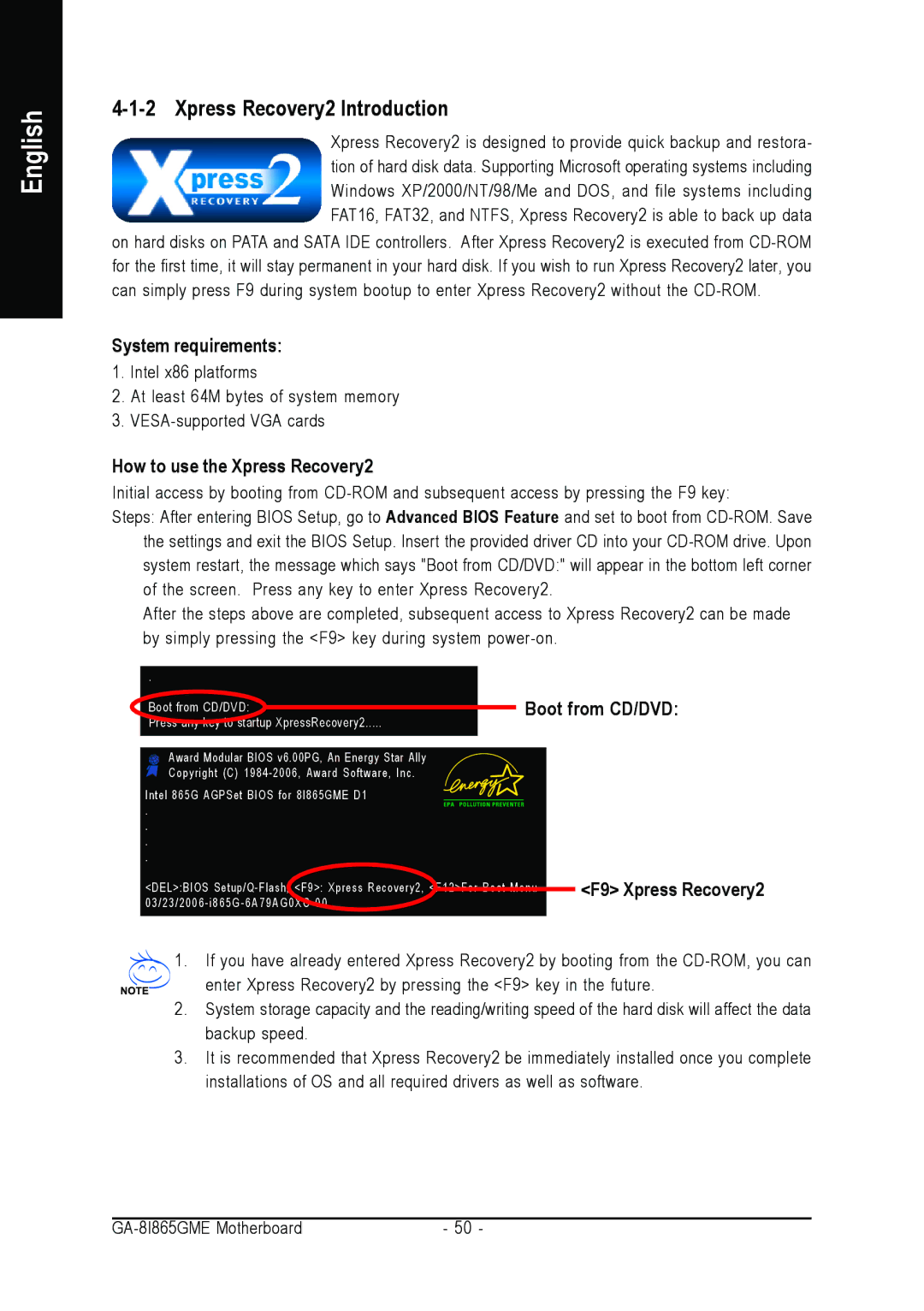 Intel GA-8I865GME user manual Xpress Recovery2 Introduction, System requirements, How to use the Xpress Recovery2 