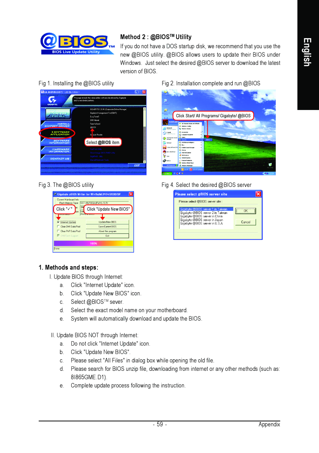 Intel GA-8I865GME user manual Method 2 @BIOSTM Utility, Methods and steps 