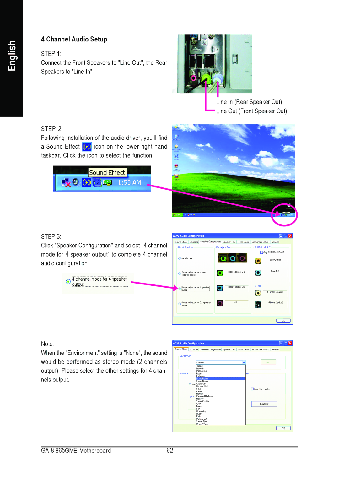 Intel GA-8I865GME user manual Channel Audio Setup 