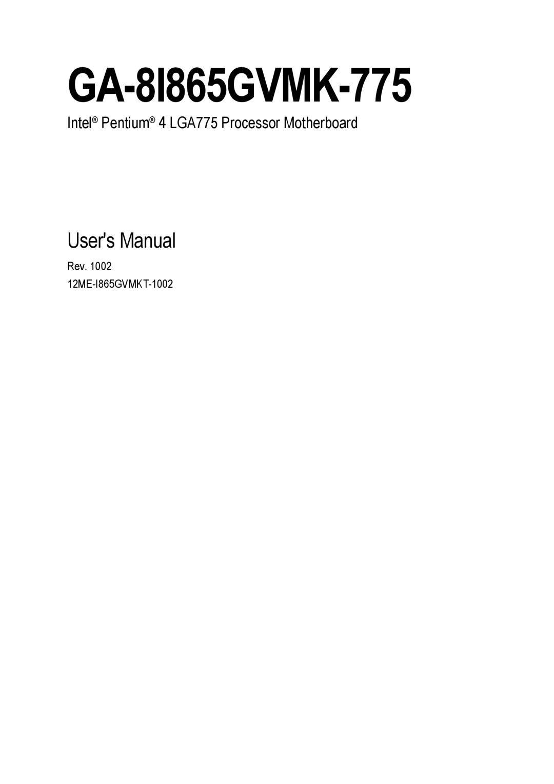 Intel GA-8I865GVMK-775 user manual 