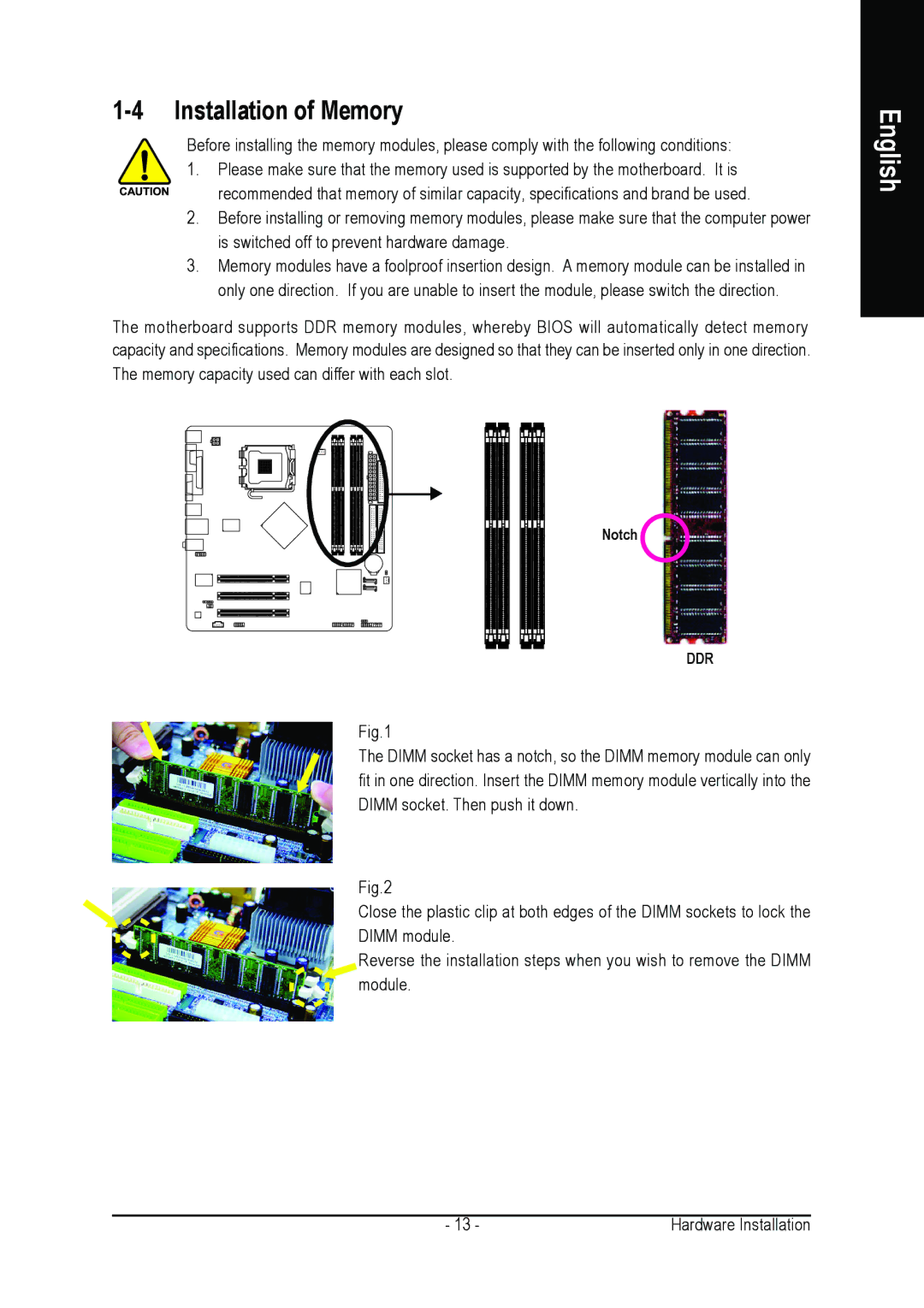 Intel GA-8I865GVMK-775 user manual Installation of Memory 