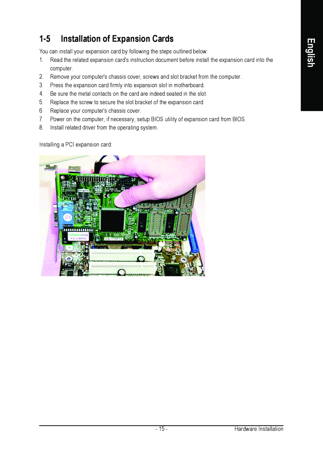 Intel GA-8I865GVMK-775 user manual Installation of Expansion Cards 