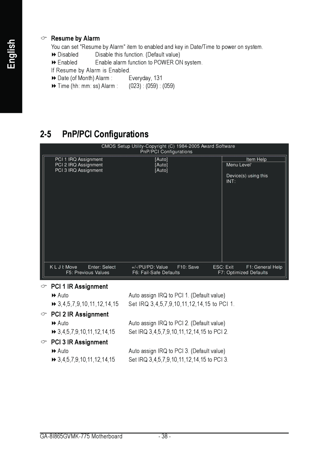 Intel GA-8I865GVMK-775 user manual PnP/PCI Configurations, Resume by Alarm 