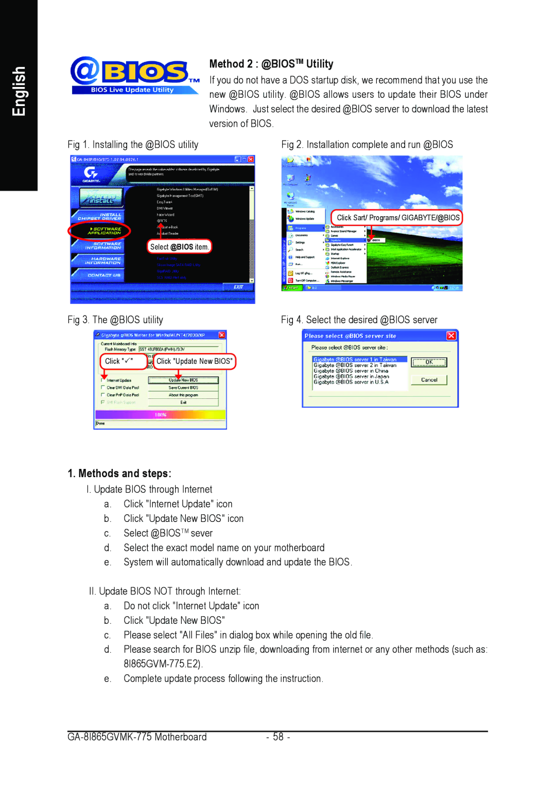 Intel GA-8I865GVMK-775 user manual Method 2 @BIOSTM Utility, Methods and steps 