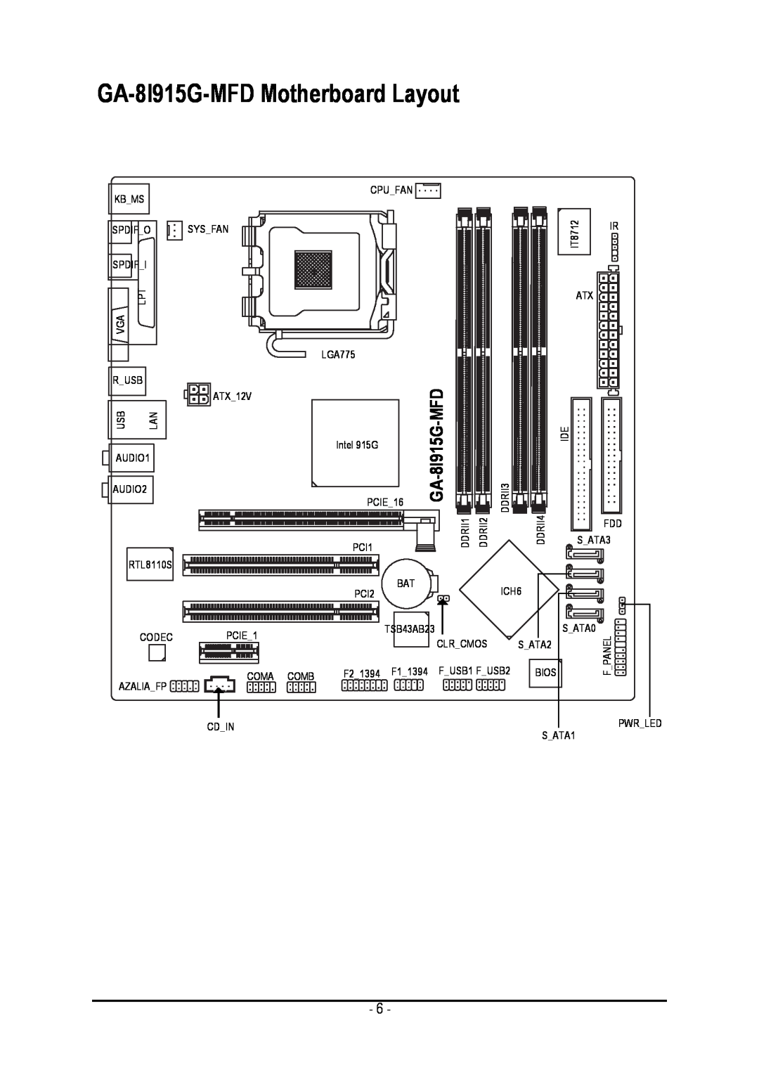 Intel user manual GA-8I915G-MFDMotherboard Layout 