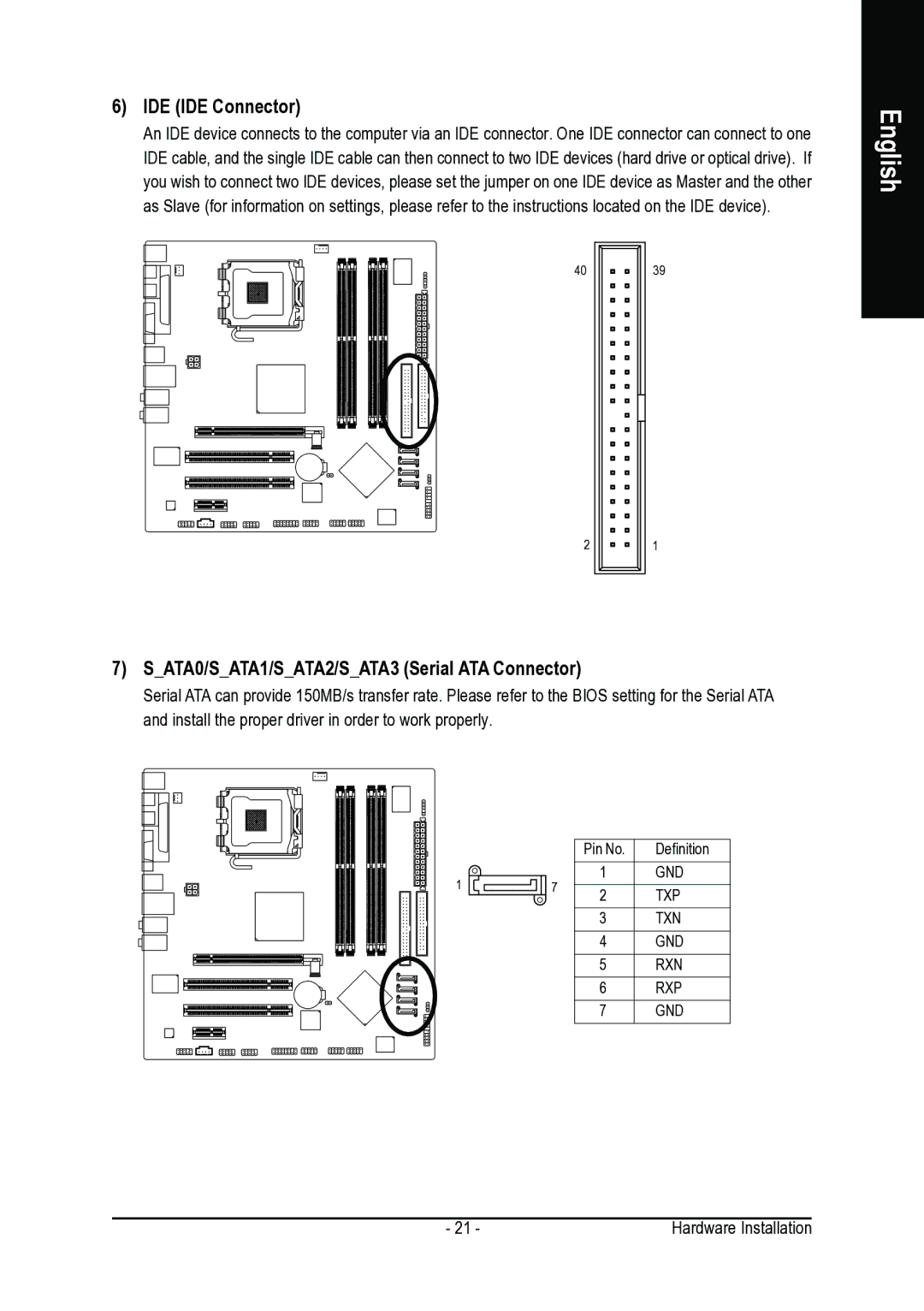 Intel GA-8I915G-MFD user manual IDE IDE Connector, SATA0/SATA1/SATA2/SATA3 Serial ATA Connector 