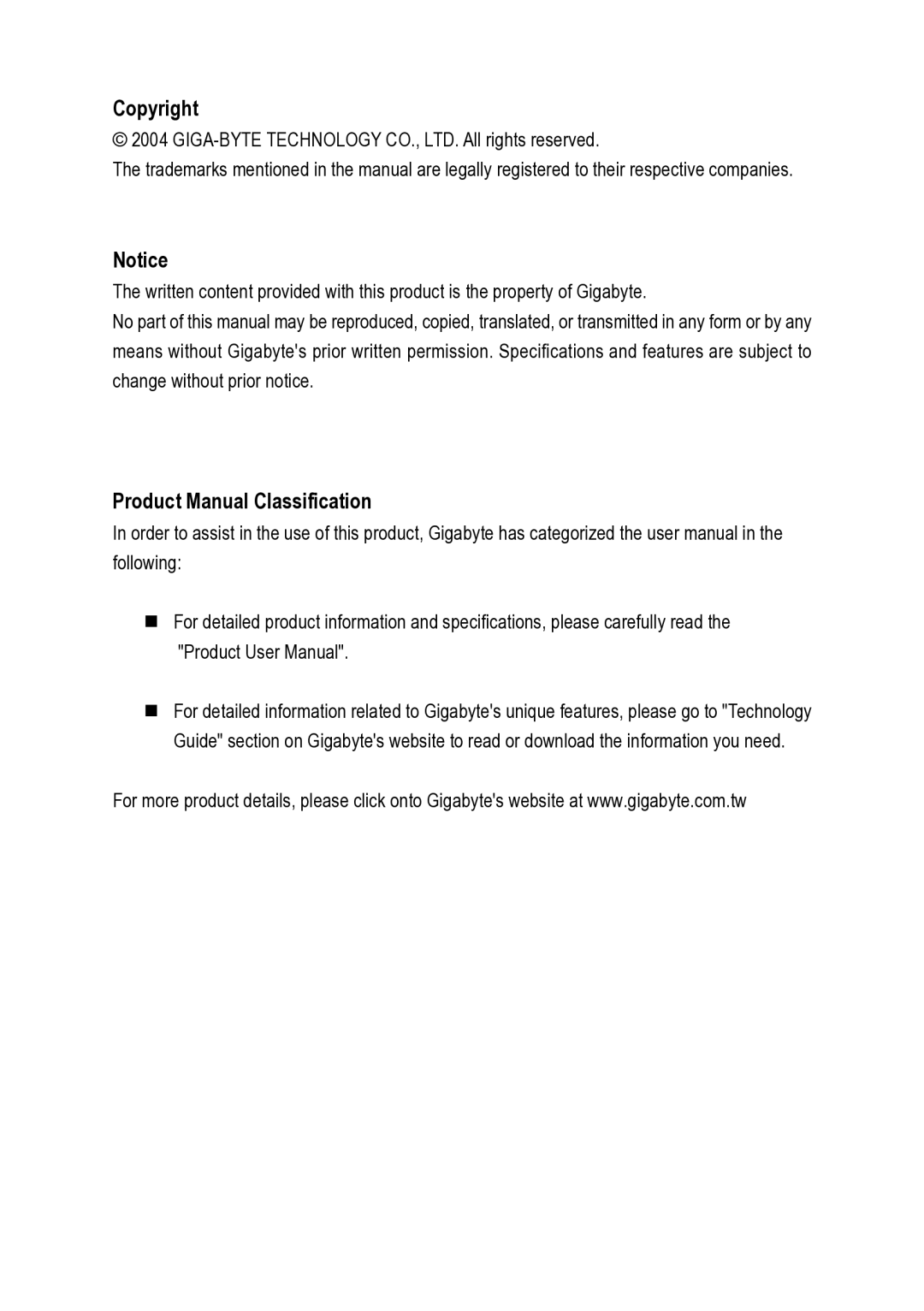 Intel GA-8I915G-MFD user manual Copyright, Product Manual Classification 