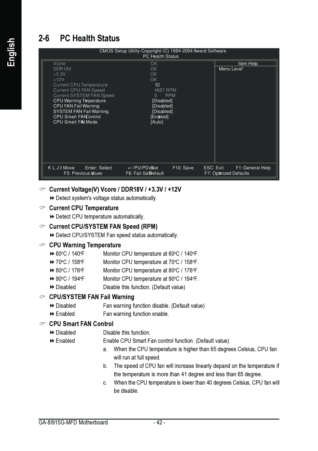 Intel GA-8I915G-MFD user manual PC Health Status 