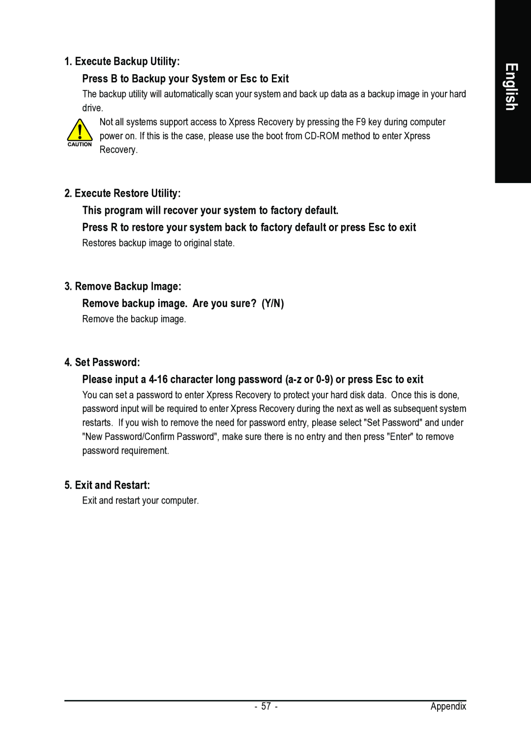 Intel GA-8I915G-MFD user manual Remove Backup Image  Remove backup image. Are you sure? Y/N, Exit and Restart 