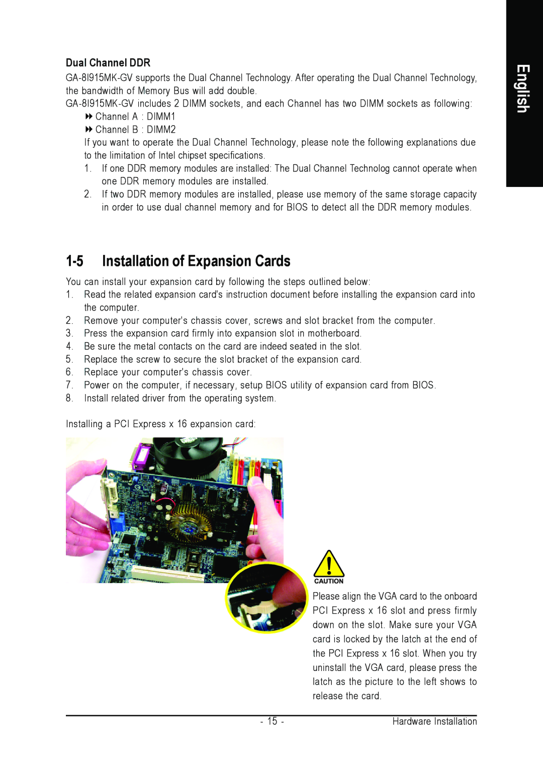 Intel GA-8I915MK-GV user manual Installation of Expansion Cards, Dual Channel DDR 