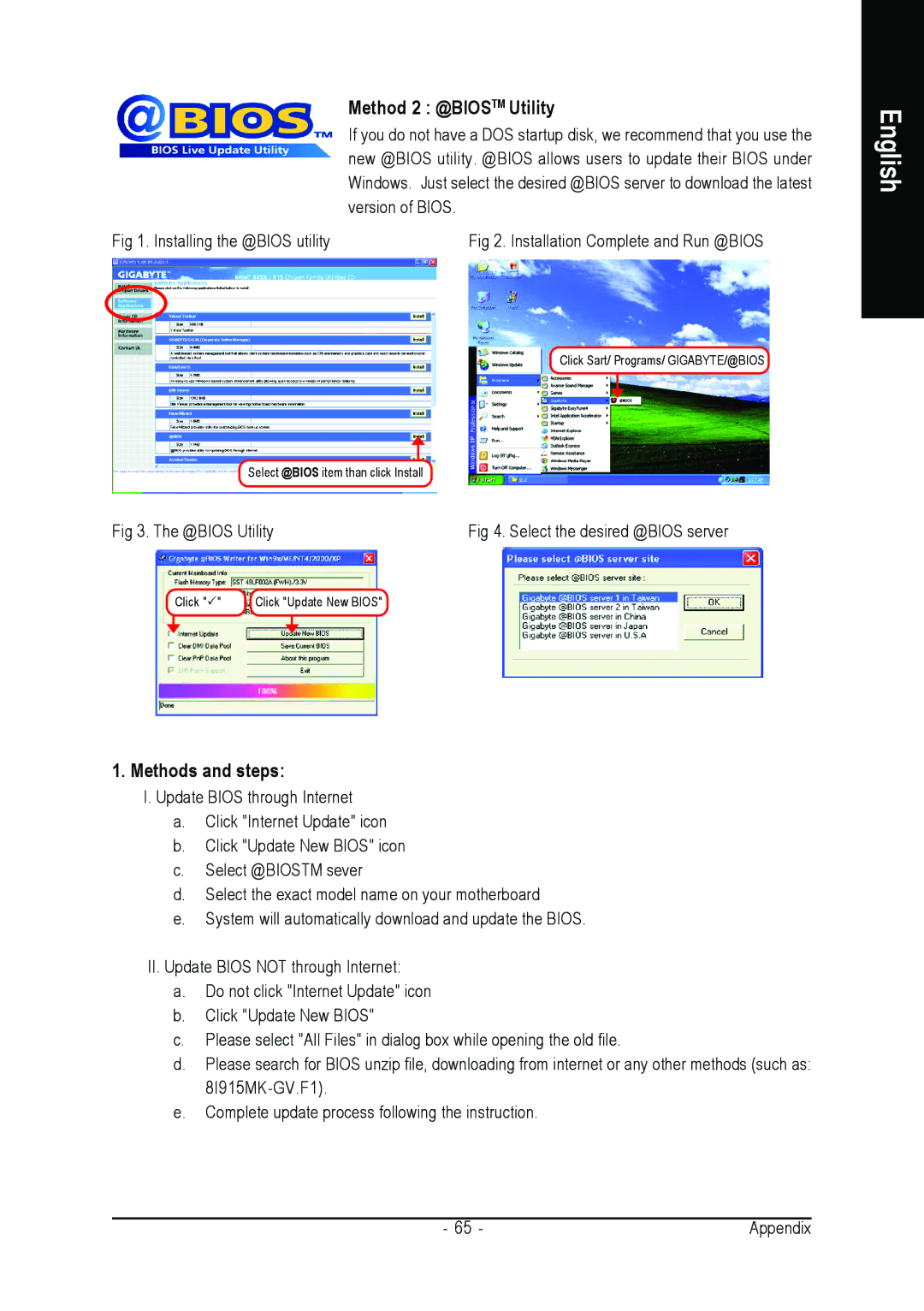 Intel GA-8I915MK-GV user manual Method 2 @BIOSTM Utility, Methods and steps 