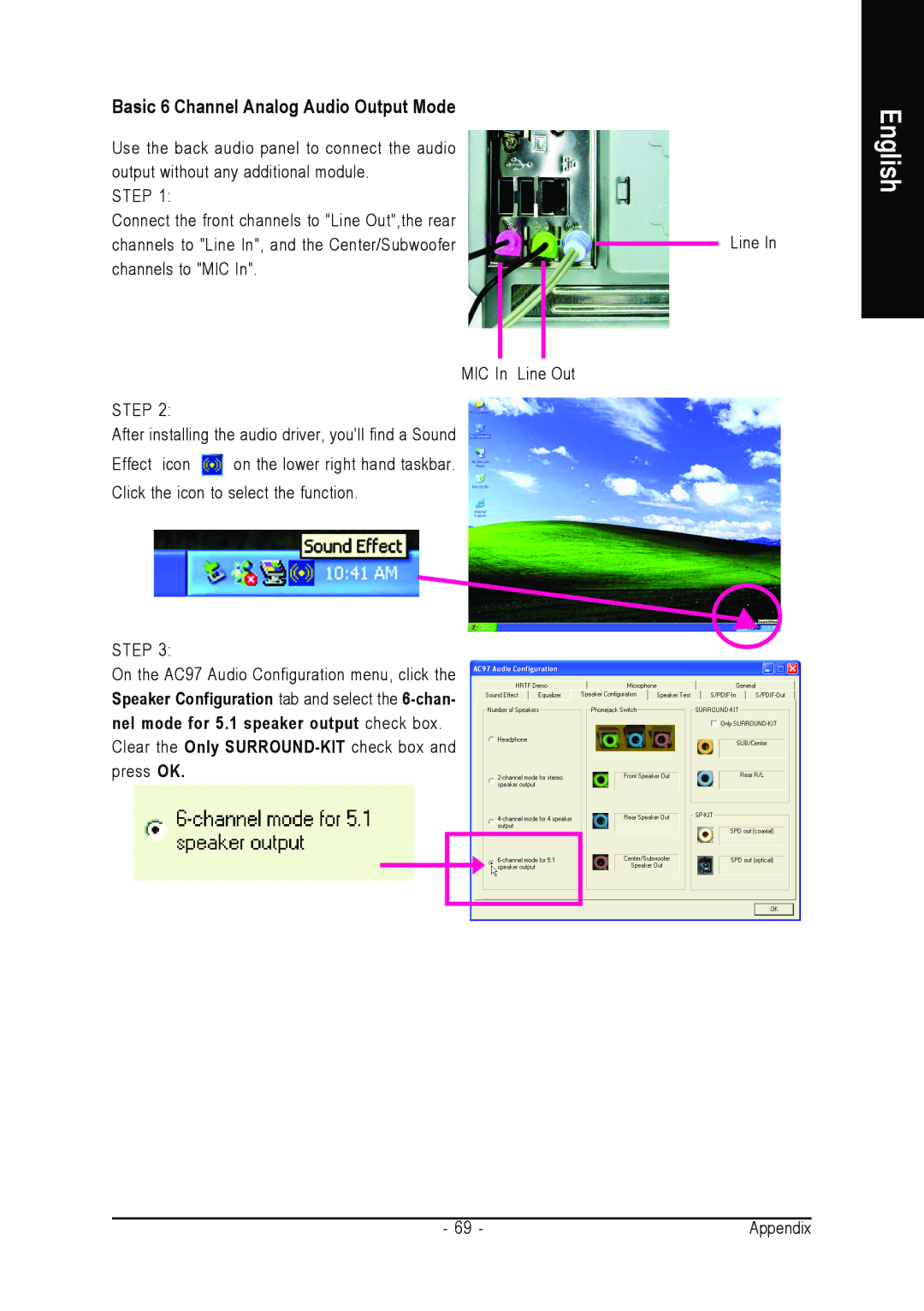 Intel GA-8I915MK-GV user manual Basic 6 Channel Analog Audio Output Mode 