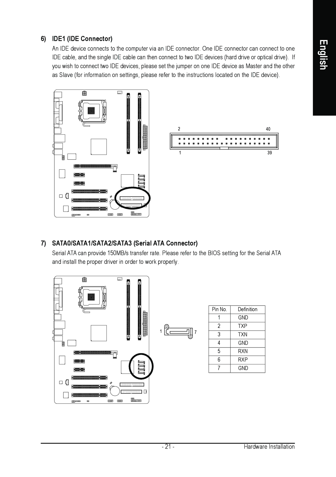 Intel GA-8I915PL-G user manual IDE1 IDE Connector, SATA0/SATA1/SATA2/SATA3 Serial ATA Connector 