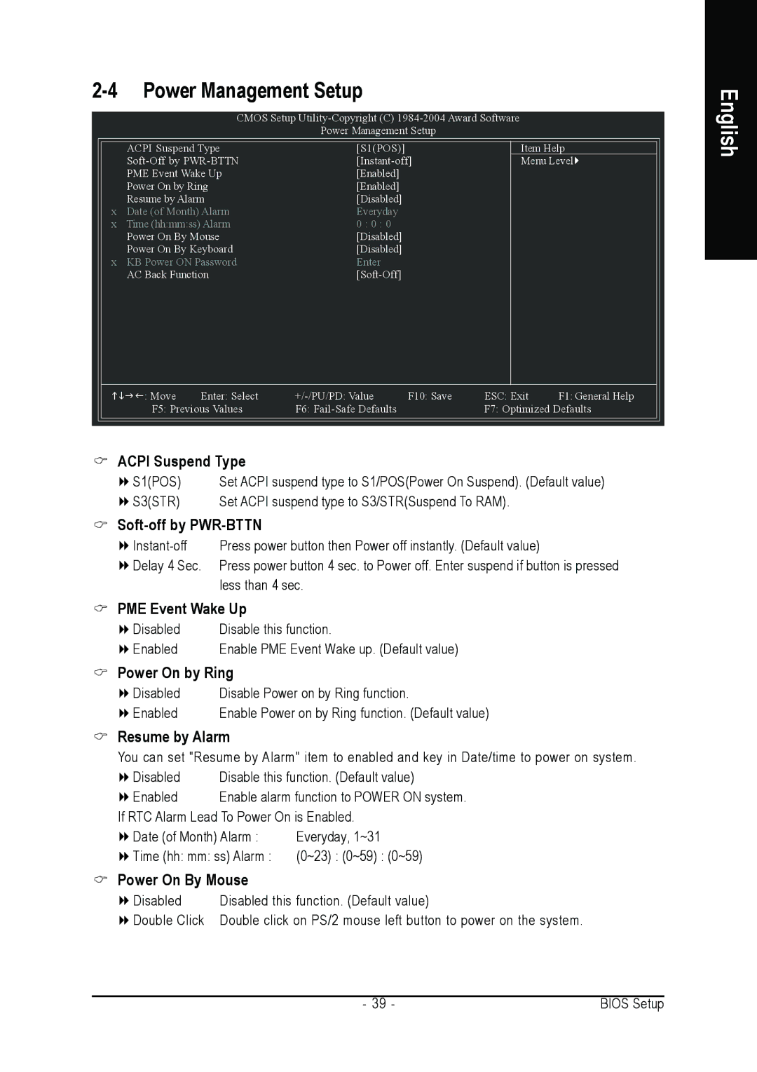 Intel GA-8I915PL-G user manual Power Management Setup, Resume by Alarm, Power On By Mouse 