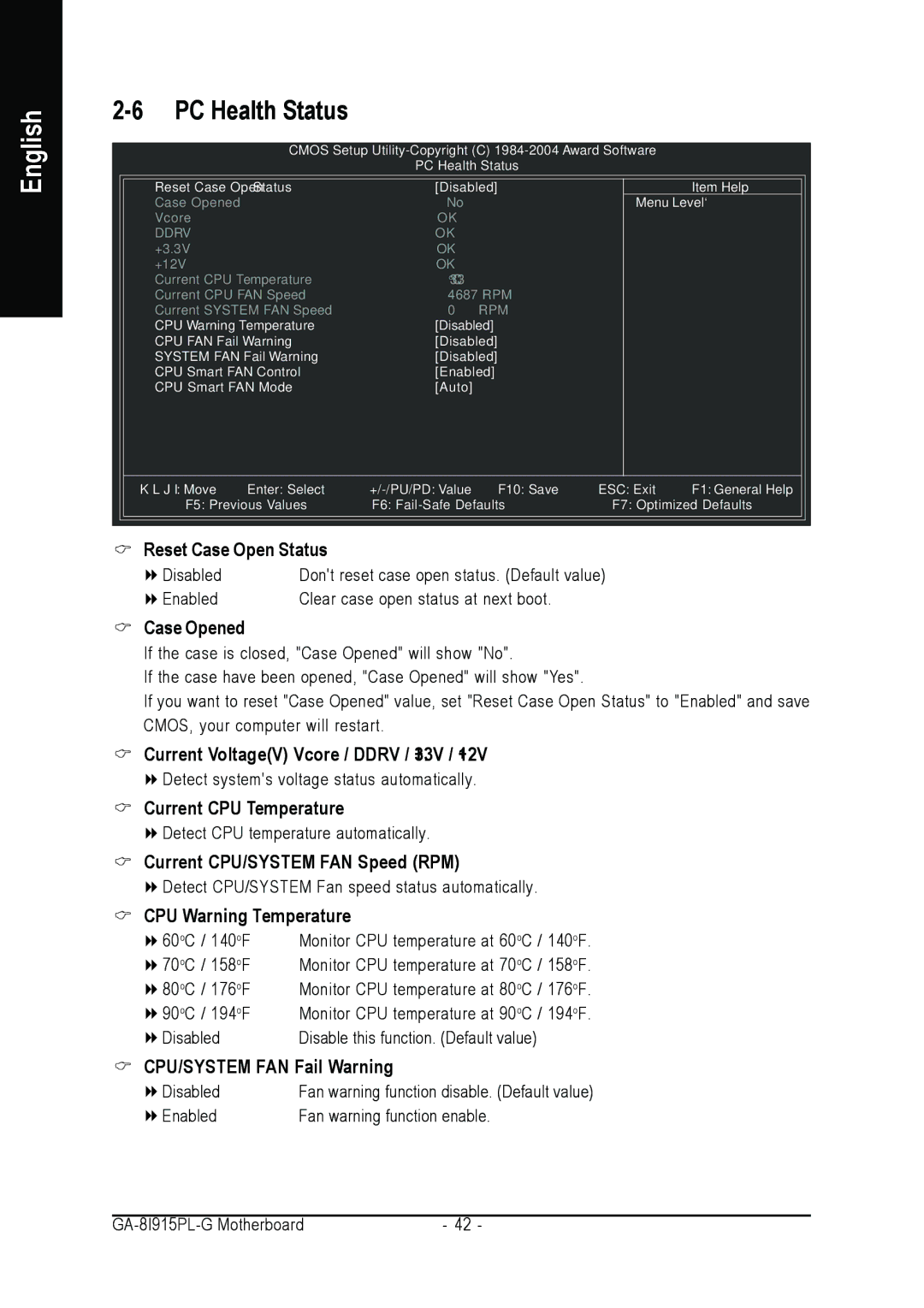 Intel GA-8I915PL-G user manual PC Health Status 