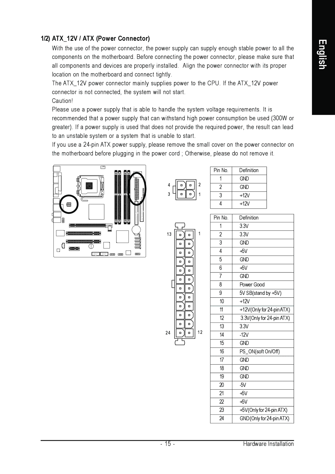 Intel GA-8I915PM-FS user manual ATX12V / ATX Power Connector 