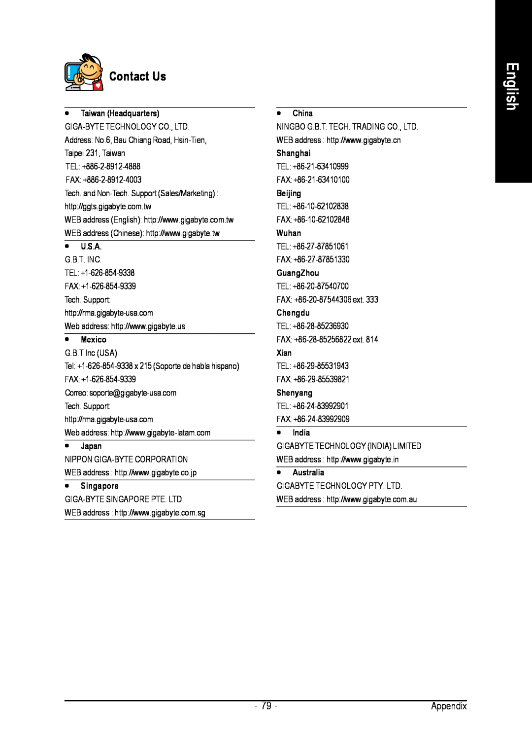 Intel GA-8I945GZME-RH user manual Contact Us, English 