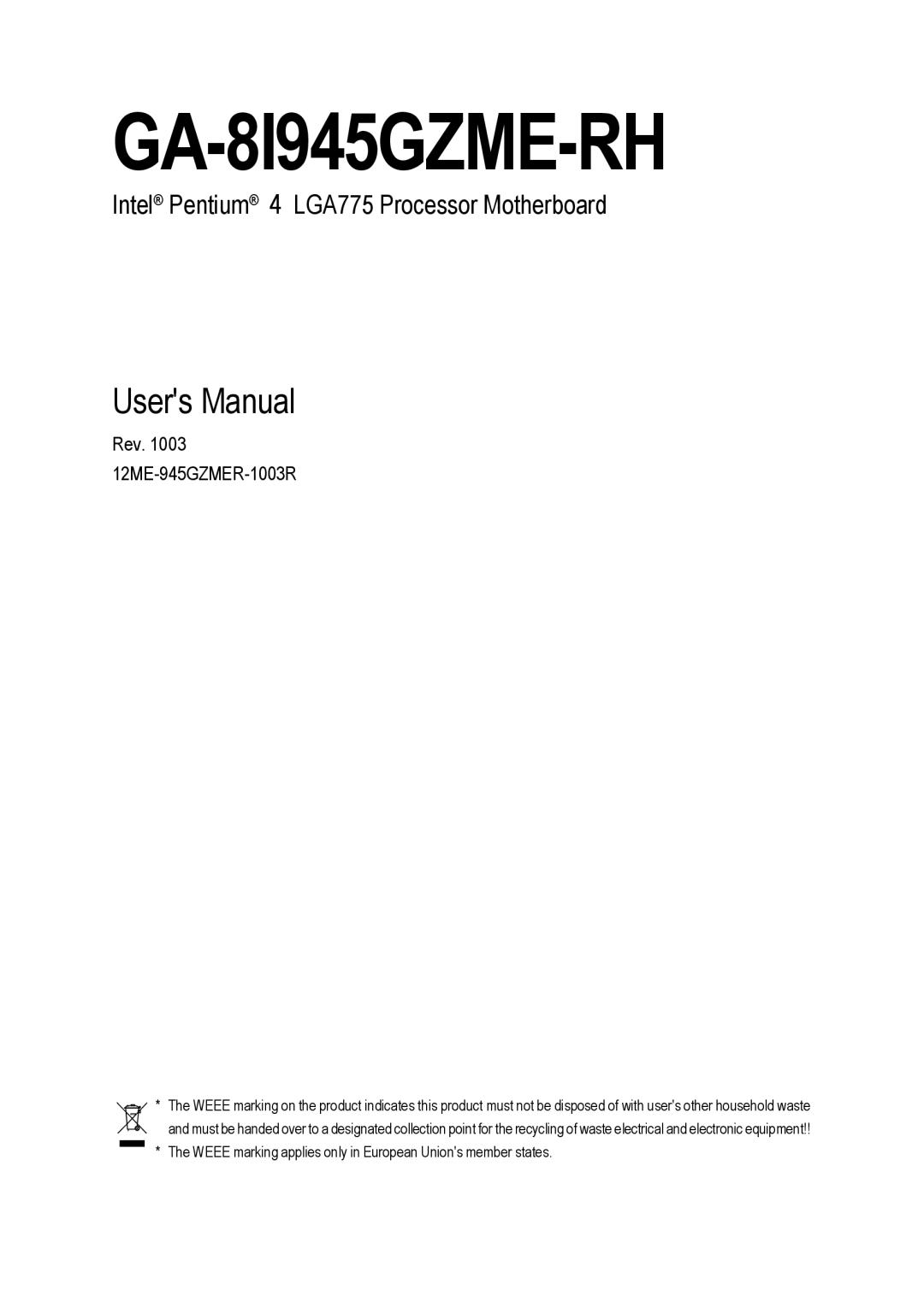 Intel GA-8I945GZME-RH user manual 