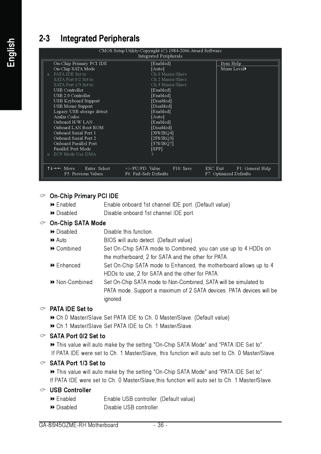 Intel GA-8I945GZME-RH user manual Integrated Peripherals, Spp 