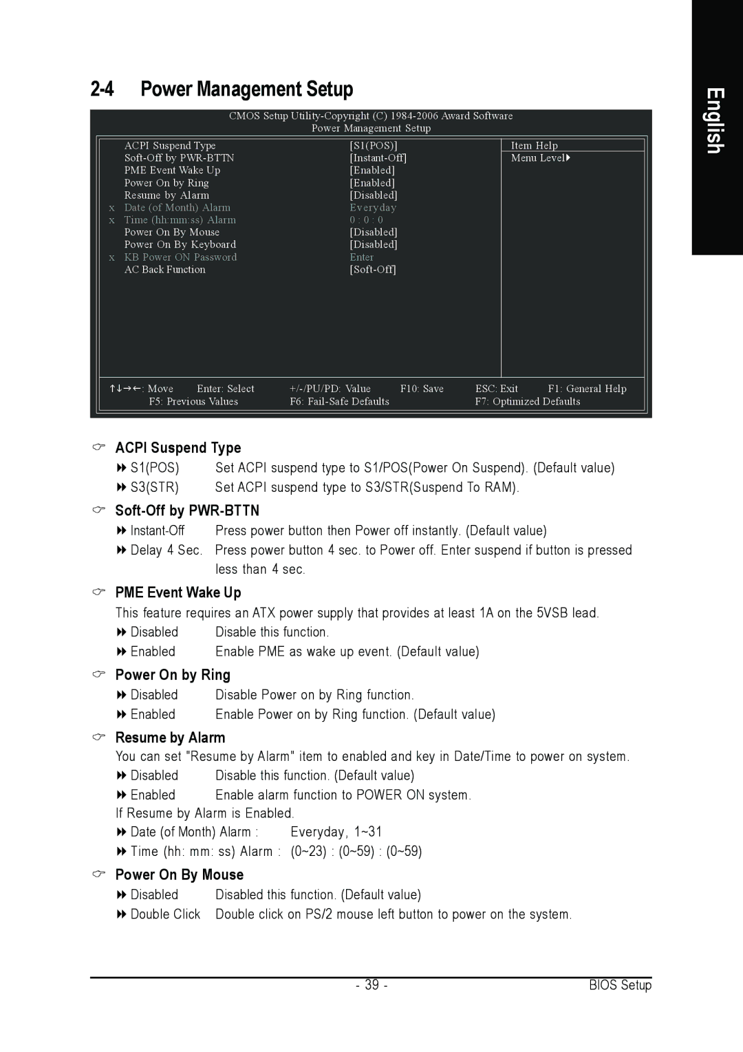 Intel GA-8I945GZME-RH user manual Power Management Setup, Acpi Suspend Type 