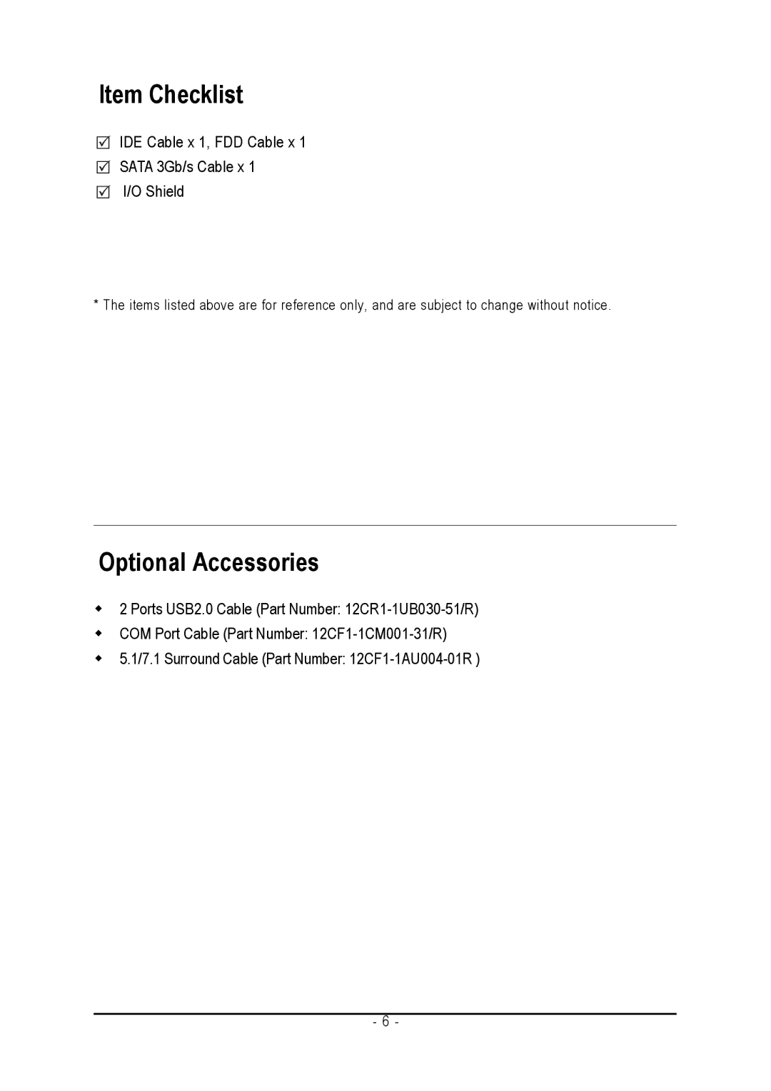 Intel GA-8I945GZME-RH user manual Item Checklist 