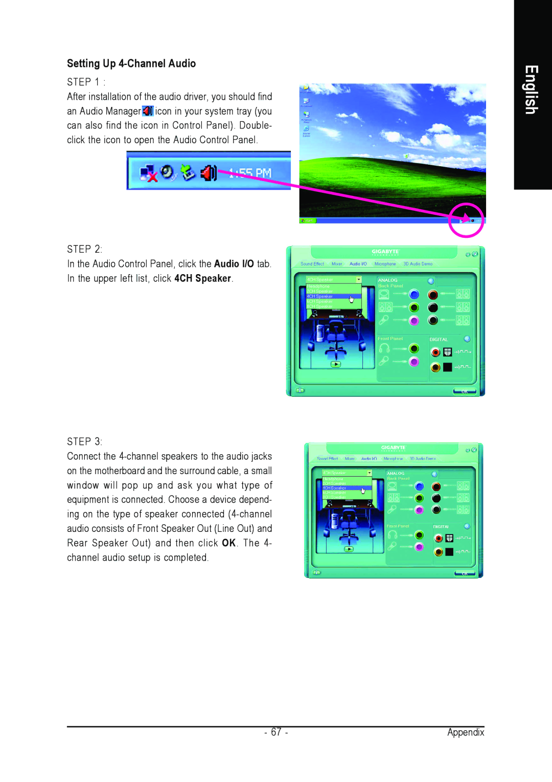 Intel GA-8I945GZME-RH user manual Setting Up 4-Channel Audio 