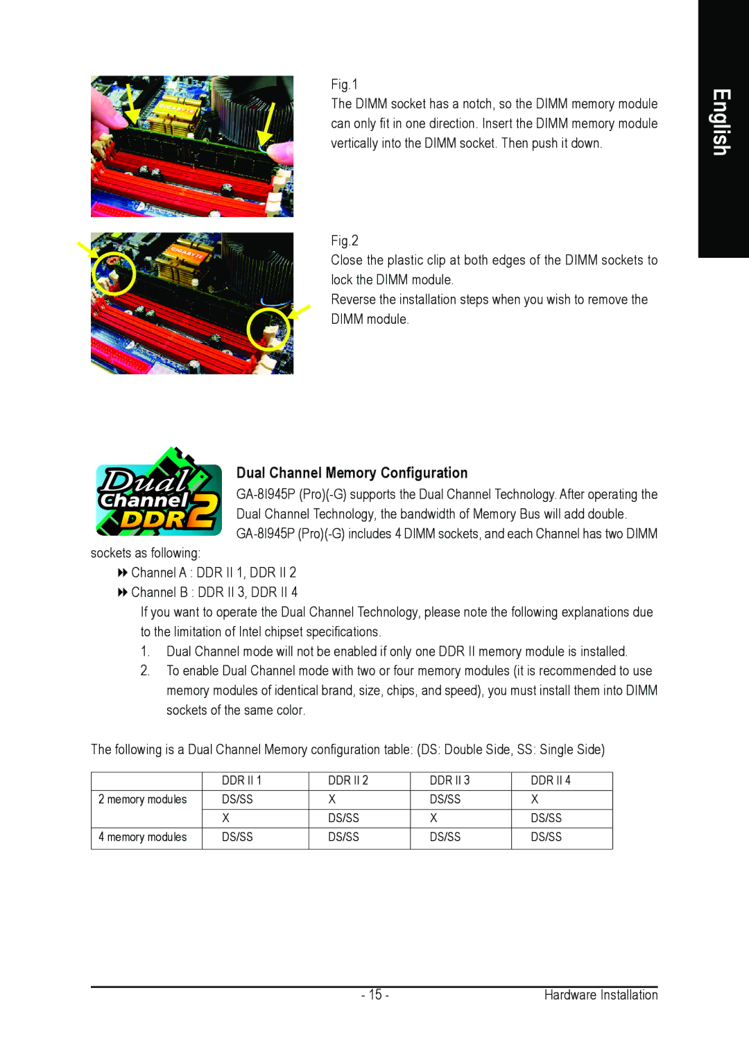 Intel GA-8I945P PRO, GA-8I945P-G user manual Dual Channel Memory Configuration 