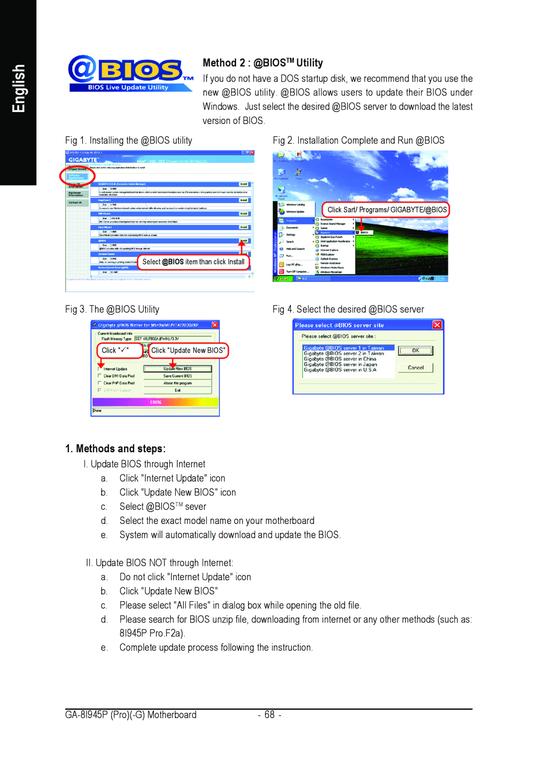 Intel GA-8I945P-G, GA-8I945P PRO user manual Method 2 @BIOSTM Utility, Methods and steps, @BIOS Utility 