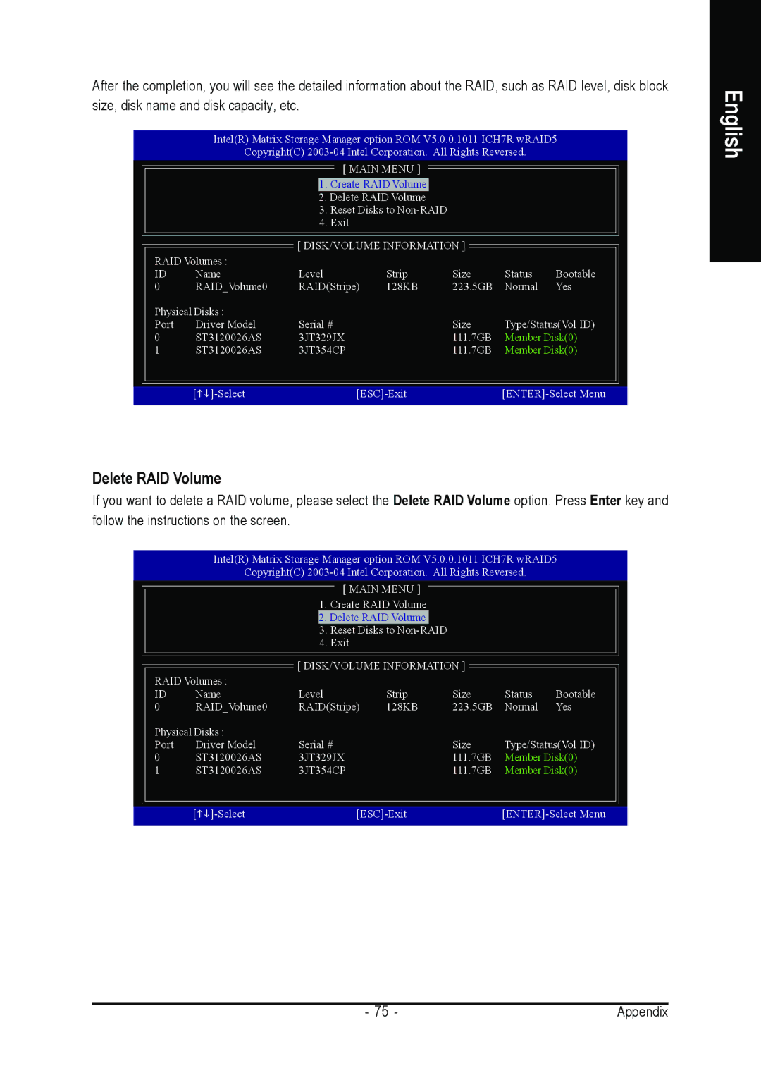 Intel GA-8I945P PRO, GA-8I945P-G user manual Delete RAID Volume 